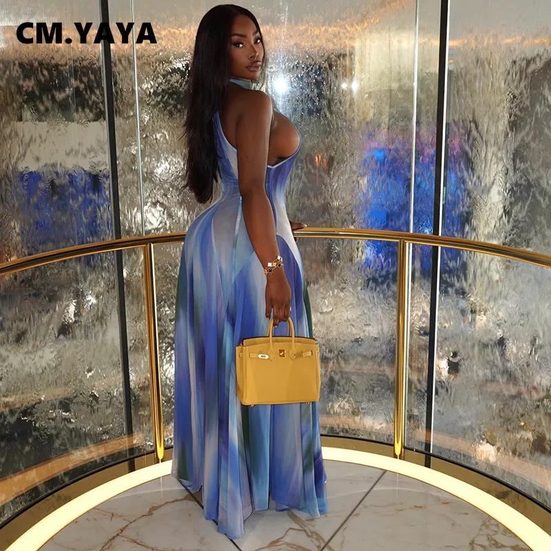 CM.YAYA Women Gradient Print O-Neck Sleeveless Bodycon Long Dress 2025 Summer Holiday Birthday Evening Beach Sexy Party Dresses CM.YAYA Women Gradient Print O-Neck Sleeveless Bodycon Long Dress 2025 Summer Holiday Birthday Evening Beach Sexy Party Dresses