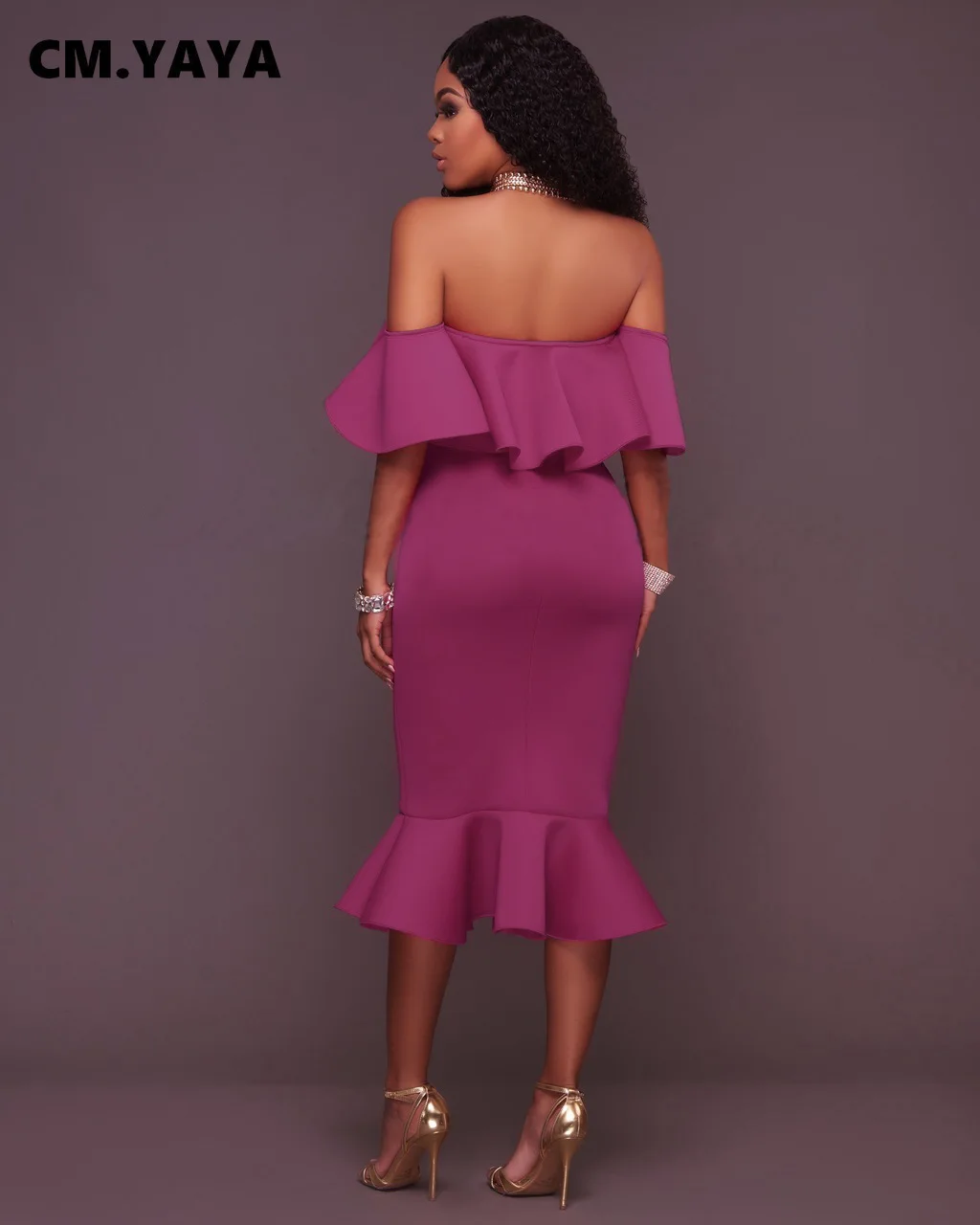 CM.YAYA Women Party Dress Solid Off Shoulder Ruffles Bodycon Trumpet Dresses Elegant Gorgeous Evening Vestidos Autumn Clothes CM.YAYA Women Party Dress Solid Off Shoulder Ruffles Bodycon Trumpet Dresses Elegant Gorgeous Evening Vestidos Autumn Clothes