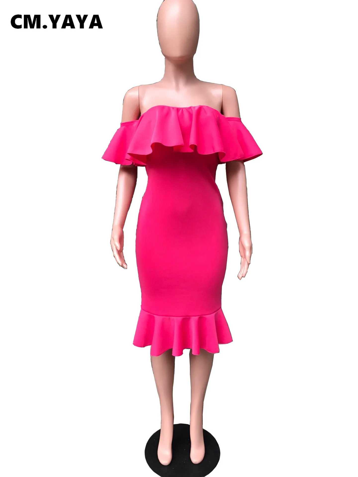 CM.YAYA Women Party Dress Solid Off Shoulder Ruffles Bodycon Trumpet Dresses Elegant Gorgeous Evening Vestidos Autumn Clothes CM.YAYA Women Party Dress Solid Off Shoulder Ruffles Bodycon Trumpet Dresses Elegant Gorgeous Evening Vestidos Autumn Clothes