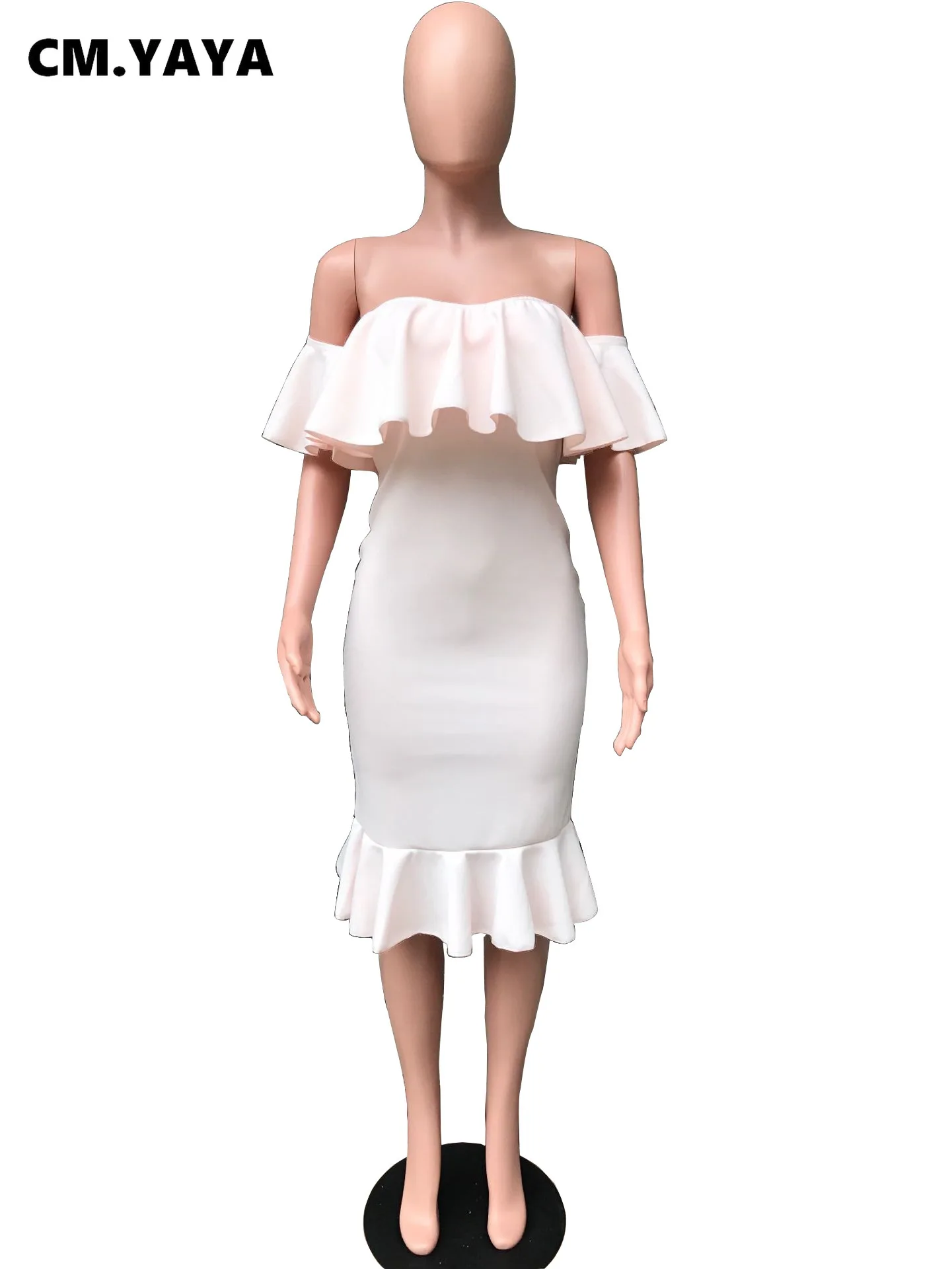 CM.YAYA Women Party Dress Solid Off Shoulder Ruffles Bodycon Trumpet Dresses Elegant Gorgeous Evening Vestidos Autumn Clothes CM.YAYA Women Party Dress Solid Off Shoulder Ruffles Bodycon Trumpet Dresses Elegant Gorgeous Evening Vestidos Autumn Clothes