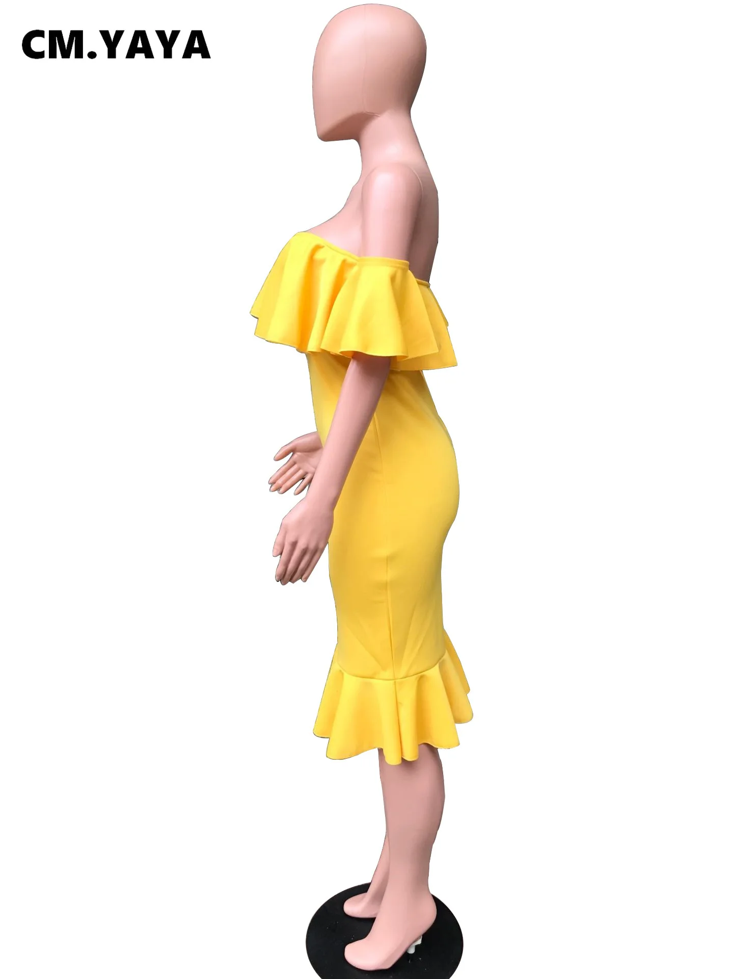 CM.YAYA Women Party Dress Solid Off Shoulder Ruffles Bodycon Trumpet Dresses Elegant Gorgeous Evening Vestidos Autumn Clothes CM.YAYA Women Party Dress Solid Off Shoulder Ruffles Bodycon Trumpet Dresses Elegant Gorgeous Evening Vestidos Autumn Clothes