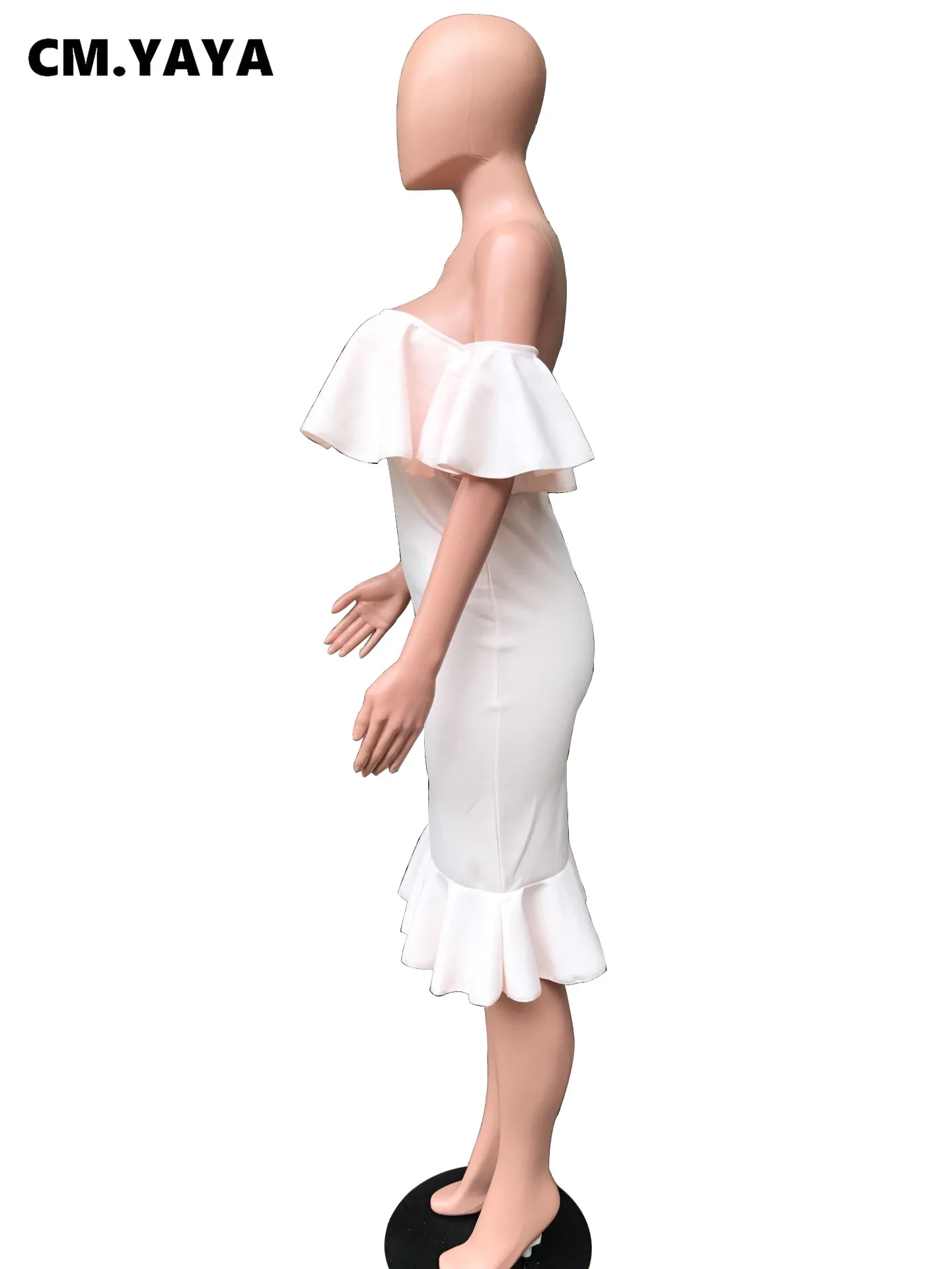 CM.YAYA Women Party Dress Solid Off Shoulder Ruffles Bodycon Trumpet Dresses Elegant Gorgeous Evening Vestidos Autumn Clothes CM.YAYA Women Party Dress Solid Off Shoulder Ruffles Bodycon Trumpet Dresses Elegant Gorgeous Evening Vestidos Autumn Clothes
