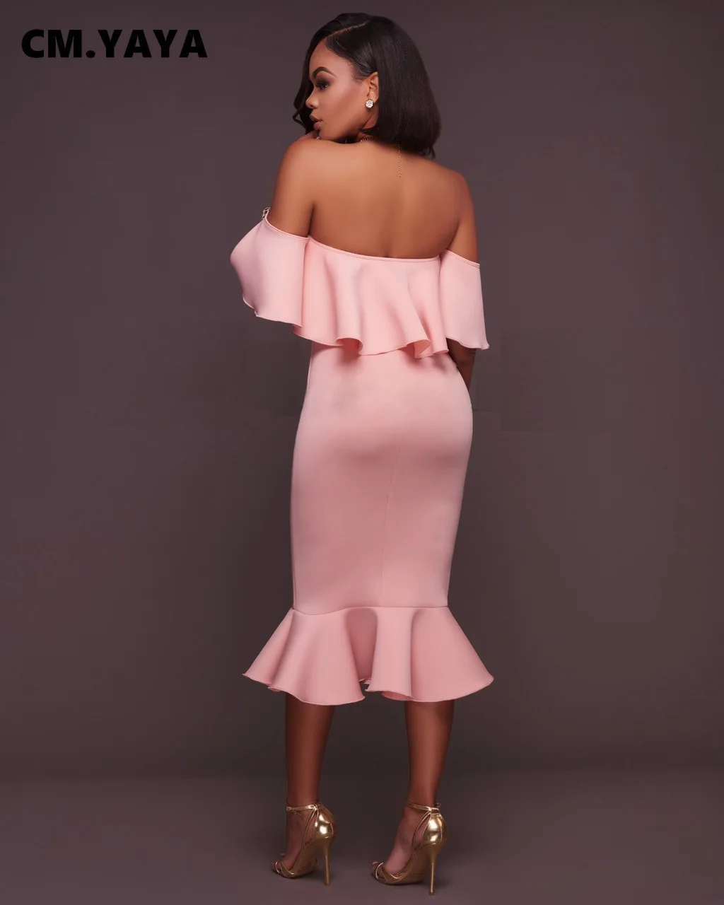 CM.YAYA Women Party Dress Solid Off Shoulder Ruffles Bodycon Trumpet Dresses Elegant Gorgeous Evening Vestidos Autumn Clothes CM.YAYA Women Party Dress Solid Off Shoulder Ruffles Bodycon Trumpet Dresses Elegant Gorgeous Evening Vestidos Autumn Clothes