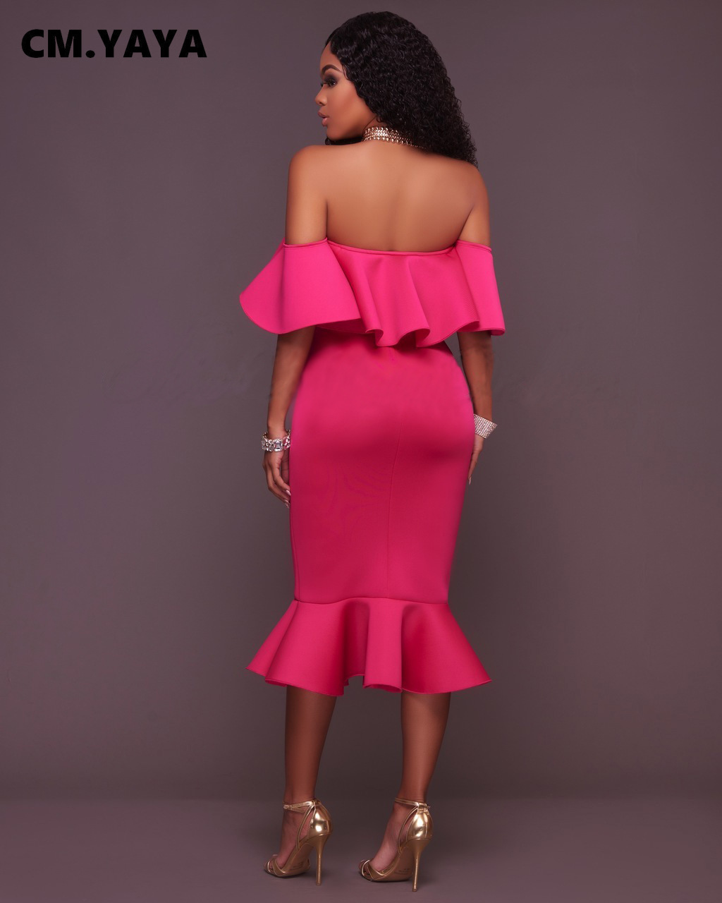CM.YAYA Women Party Dress Solid Off Shoulder Ruffles Bodycon Trumpet Dresses Elegant Gorgeous Evening Vestidos Autumn Clothes CM.YAYA Women Party Dress Solid Off Shoulder Ruffles Bodycon Trumpet Dresses Elegant Gorgeous Evening Vestidos Autumn Clothes