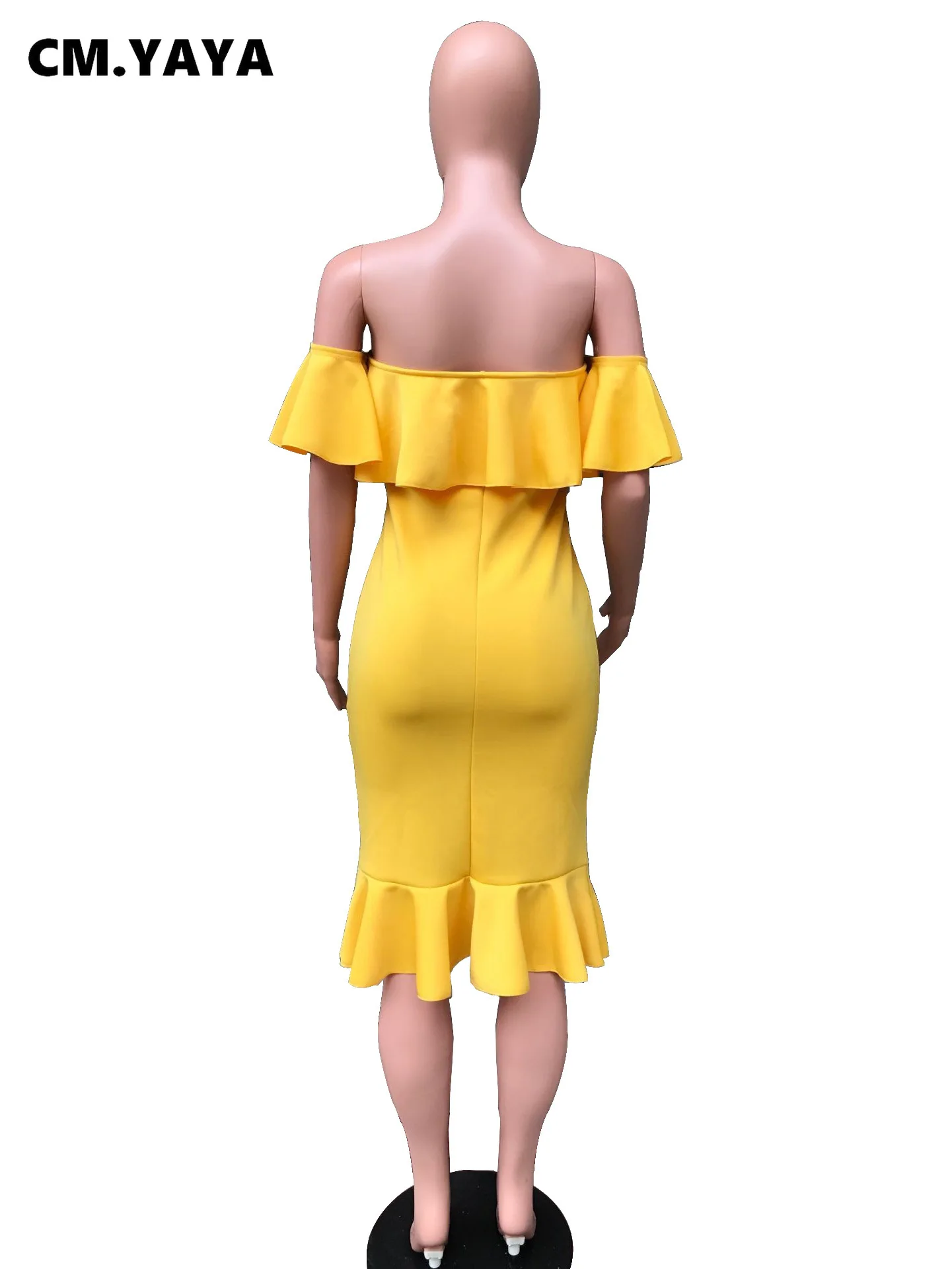 CM.YAYA Women Party Dress Solid Off Shoulder Ruffles Bodycon Trumpet Dresses Elegant Gorgeous Evening Vestidos Autumn Clothes CM.YAYA Women Party Dress Solid Off Shoulder Ruffles Bodycon Trumpet Dresses Elegant Gorgeous Evening Vestidos Autumn Clothes