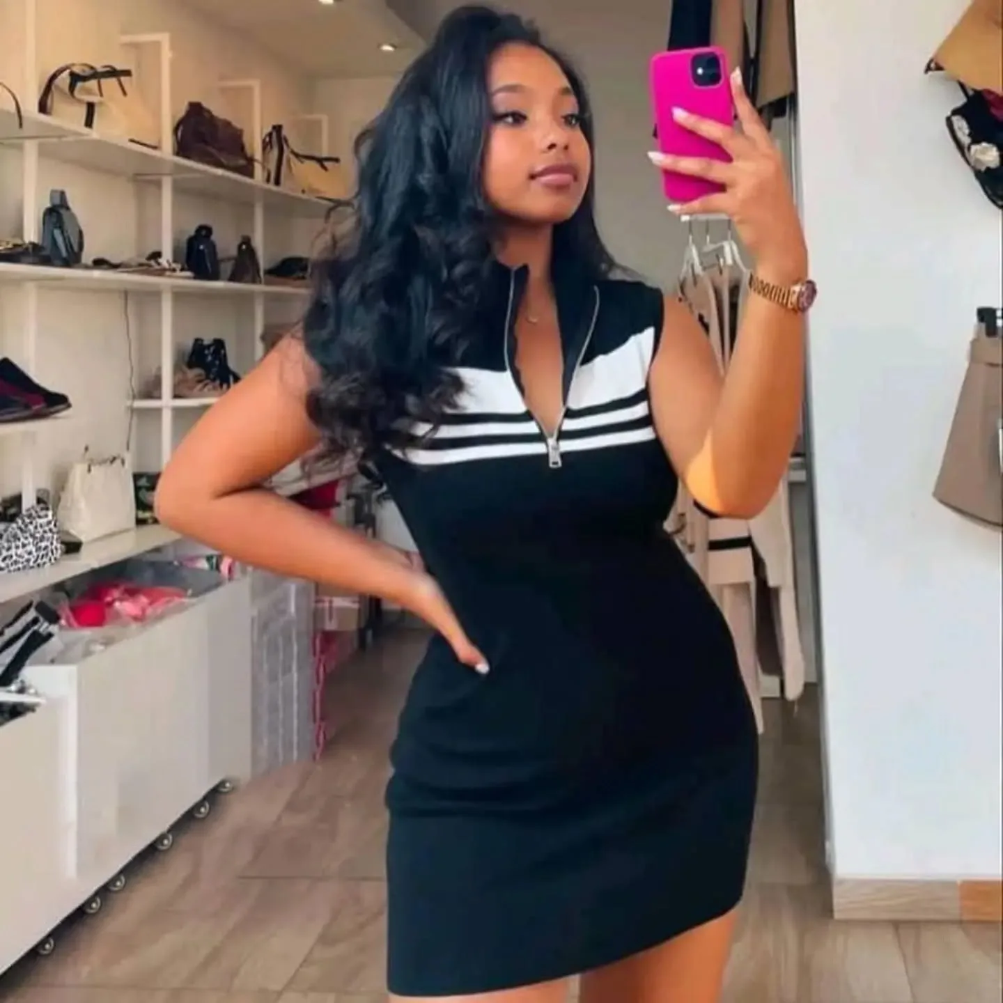 CM.YAYA Fashion Women striped knit Sleeveless Active Sporty Bodycon Mini Dress 2025 Summer Vacation Fitness Streetwear Dresses