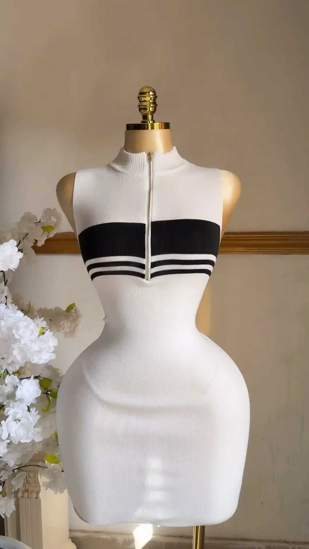 CM.YAYA Fashion Women striped knit Sleeveless Active Sporty Bodycon Mini Dress 2025 Summer Vacation Fitness Streetwear Dresses