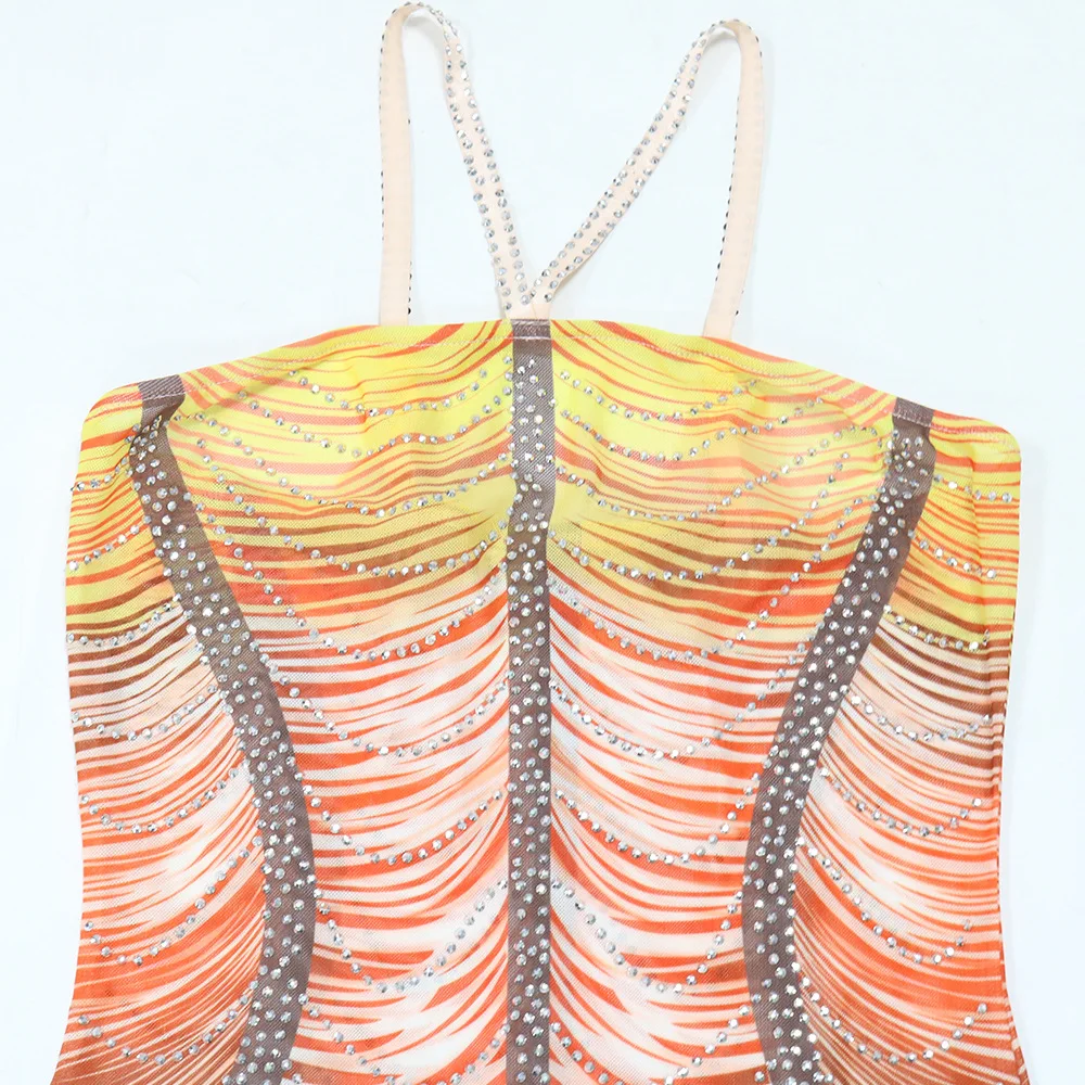 CM.YAYA Women Rainbow Diamonds Crystal Tassel Halter Neck Bodycon Midi Dress 2024 Evening Sexy Party Club Chic Dresses Vestidos