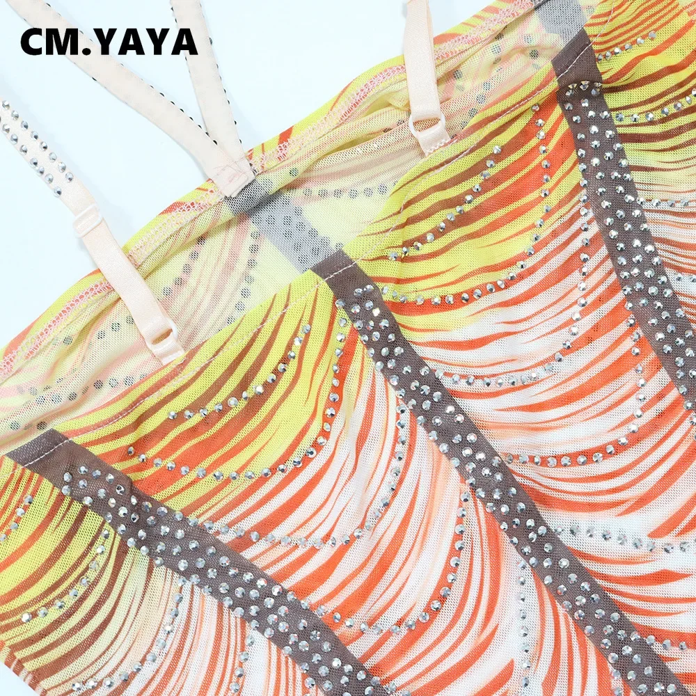 CM.YAYA Women Rainbow Diamonds Crystal Tassel Halter Neck Bodycon Midi Dress 2024 Evening Sexy Party Club Chic Dresses Vestidos