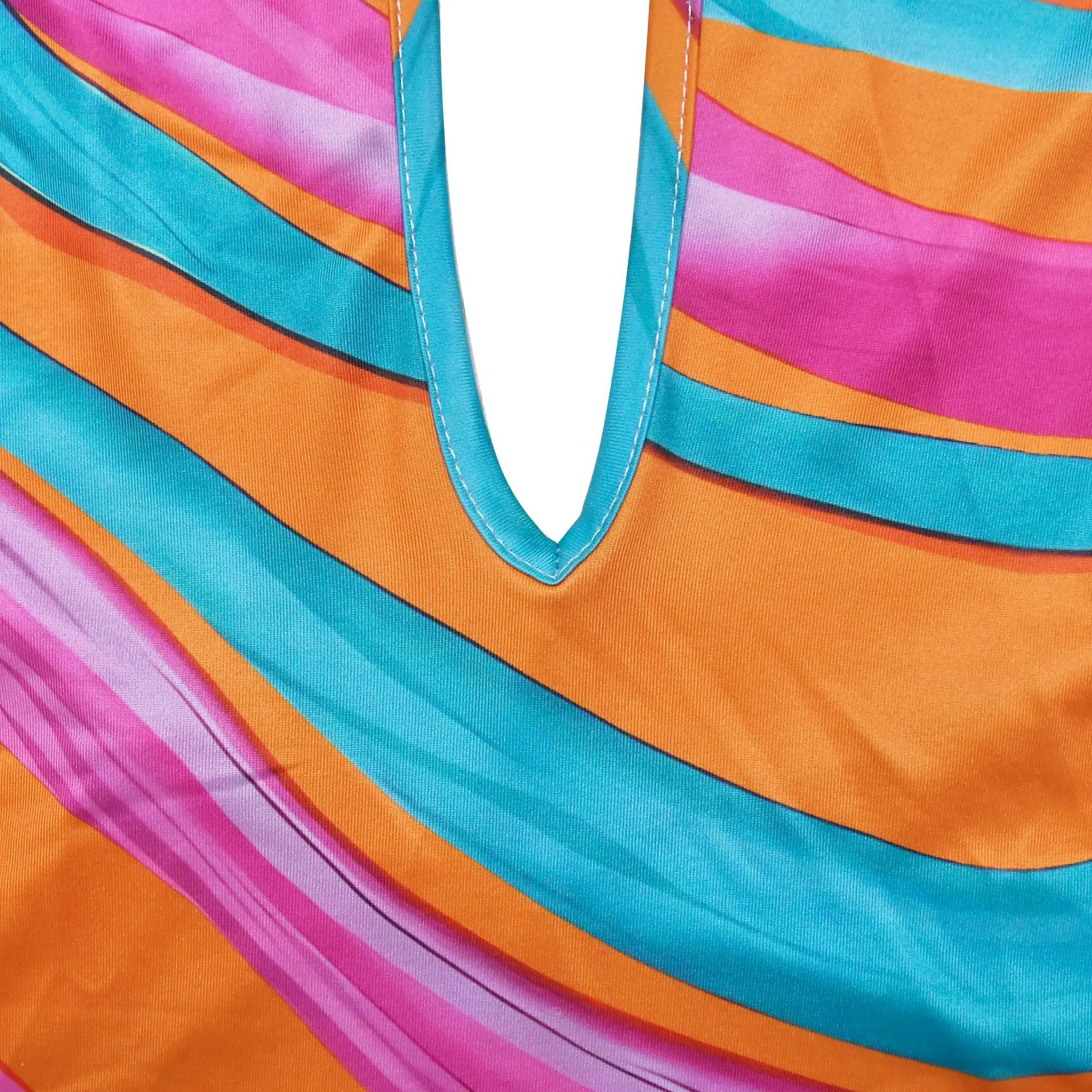 CM.YAYA Women Deep V-neck Halter High Waist Long Maxi Dress 2024 Summer Print Sleeveless Beach Night Club Party Vestido Dresses