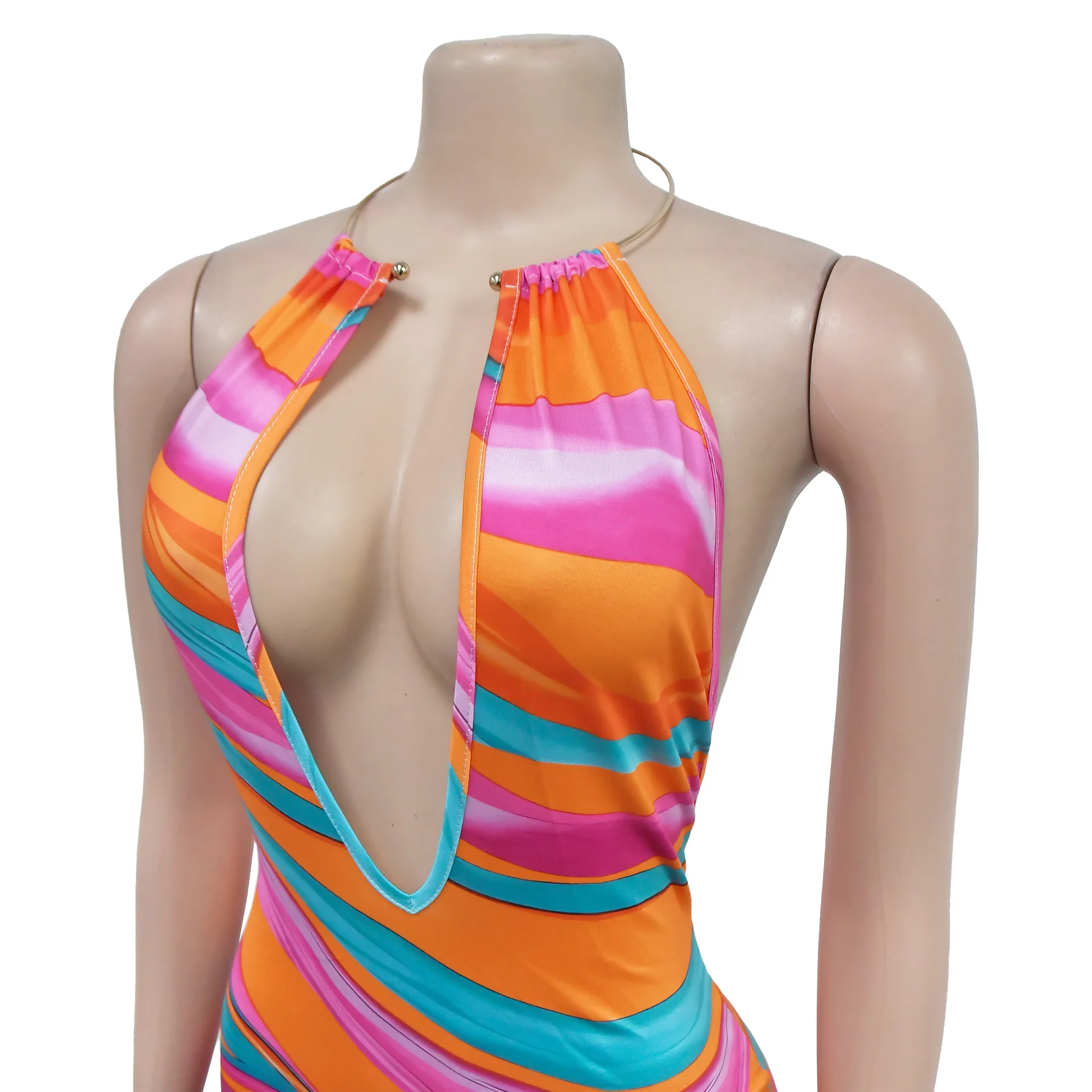 CM.YAYA Women Deep V-neck Halter High Waist Long Maxi Dress 2024 Summer Print Sleeveless Beach Night Club Party Vestido Dresses