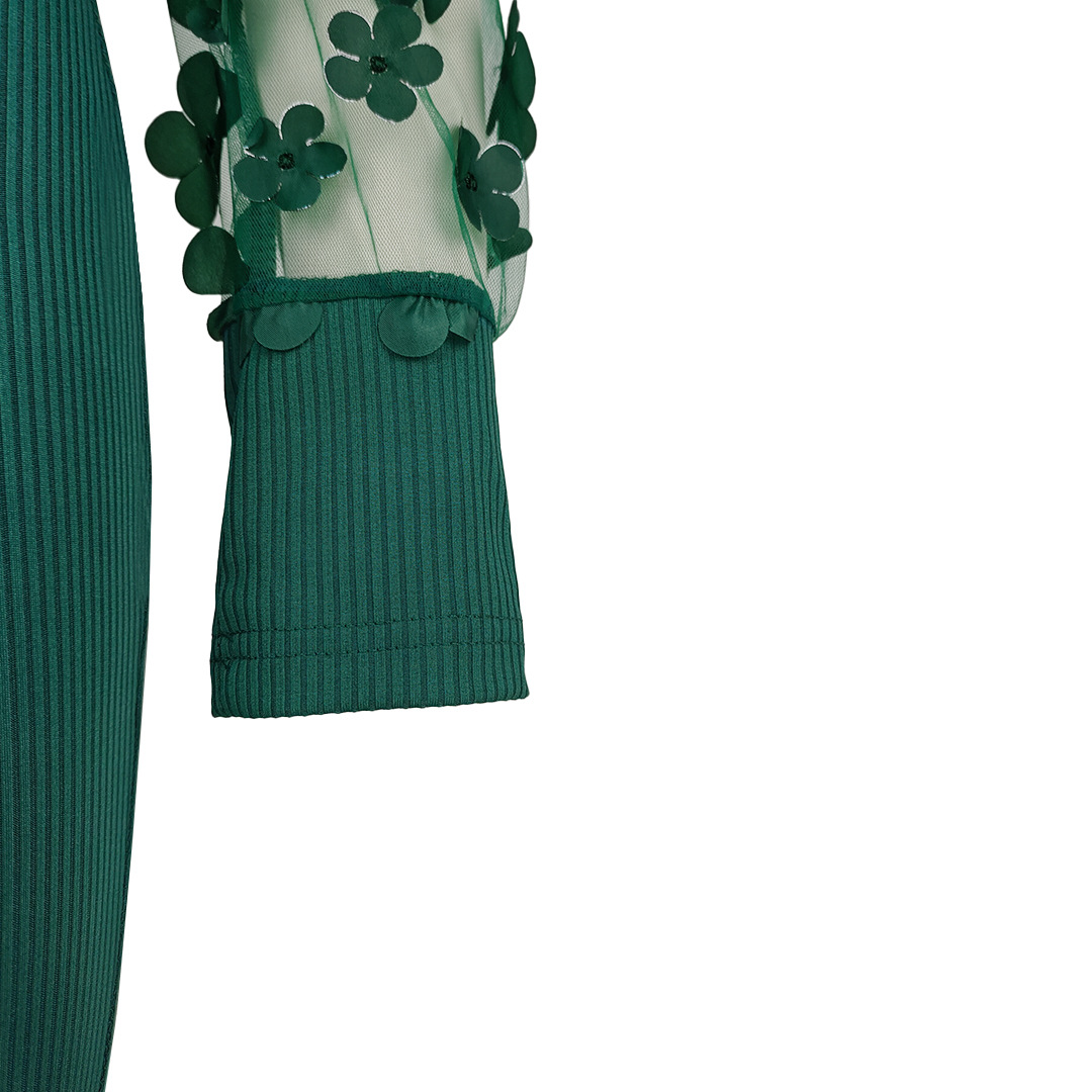CM.YAYA Elegant Women Floral Applique Mesh Long Sleeve Knit Ribbed Sweater Dress Fashion Autumn Winter Bodycon Dresses Vestidos CM.YAYA Elegant Women Floral Applique Mesh Long Sleeve Knit Ribbed Sweater Dress Fashion Autumn Winter Bodycon Dresses Vestidos