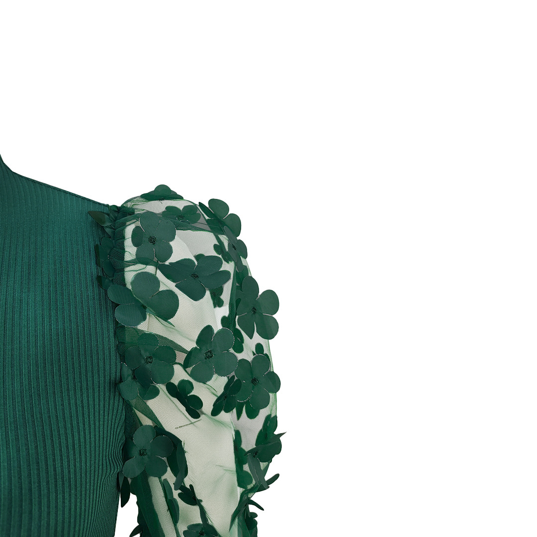 CM.YAYA Elegant Women Floral Applique Mesh Long Sleeve Knit Ribbed Sweater Dress Fashion Autumn Winter Bodycon Dresses Vestidos CM.YAYA Elegant Women Floral Applique Mesh Long Sleeve Knit Ribbed Sweater Dress Fashion Autumn Winter Bodycon Dresses Vestidos