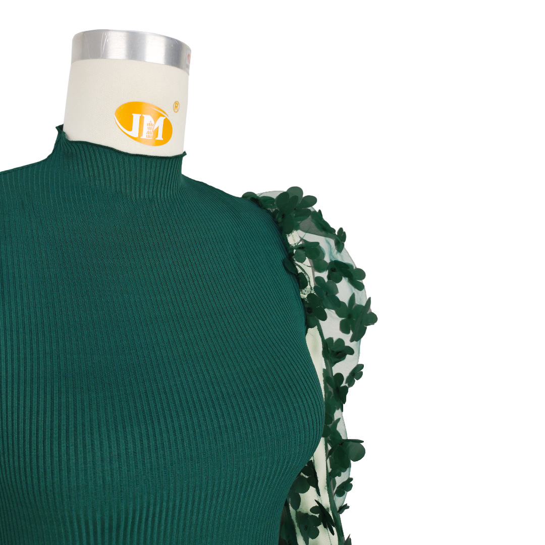 CM.YAYA Elegant Women Floral Applique Mesh Long Sleeve Knit Ribbed Sweater Dress Fashion Autumn Winter Bodycon Dresses Vestidos CM.YAYA Elegant Women Floral Applique Mesh Long Sleeve Knit Ribbed Sweater Dress Fashion Autumn Winter Bodycon Dresses Vestidos