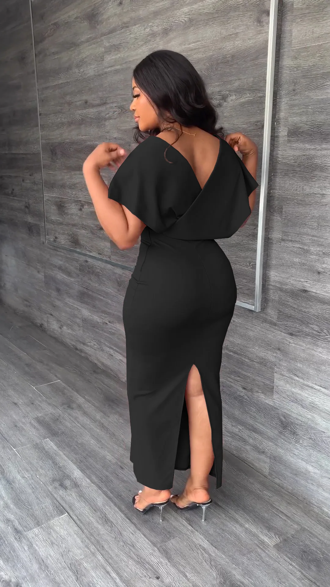 CM.YAYA Vintage Women Batwing Short Sleeve Wrap V-neck Bodycon Midi Maxi Long Dress 2023 Fashion Sexy Party Street Dresses