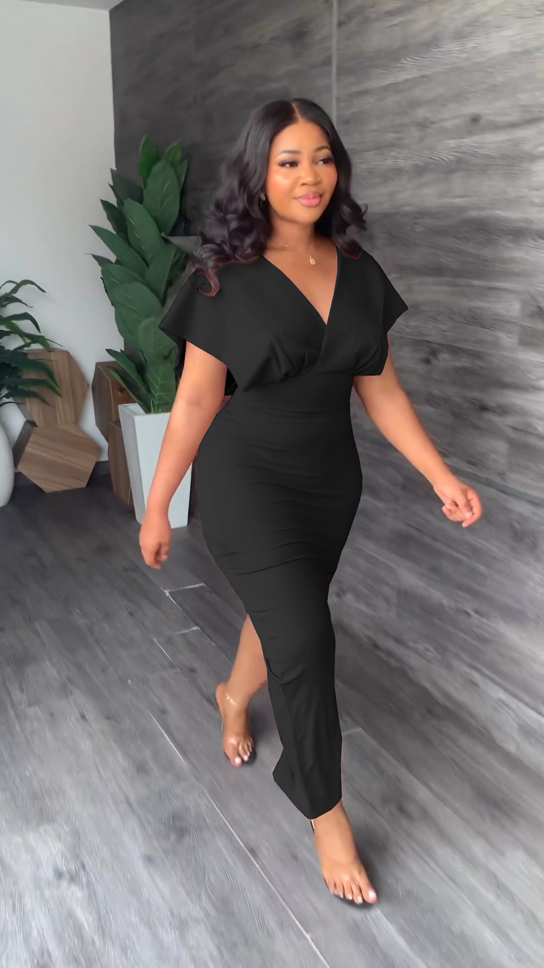 CM.YAYA Vintage Women Batwing Short Sleeve Wrap V-neck Bodycon Midi Maxi Long Dress 2023 Fashion Sexy Party Street Dresses