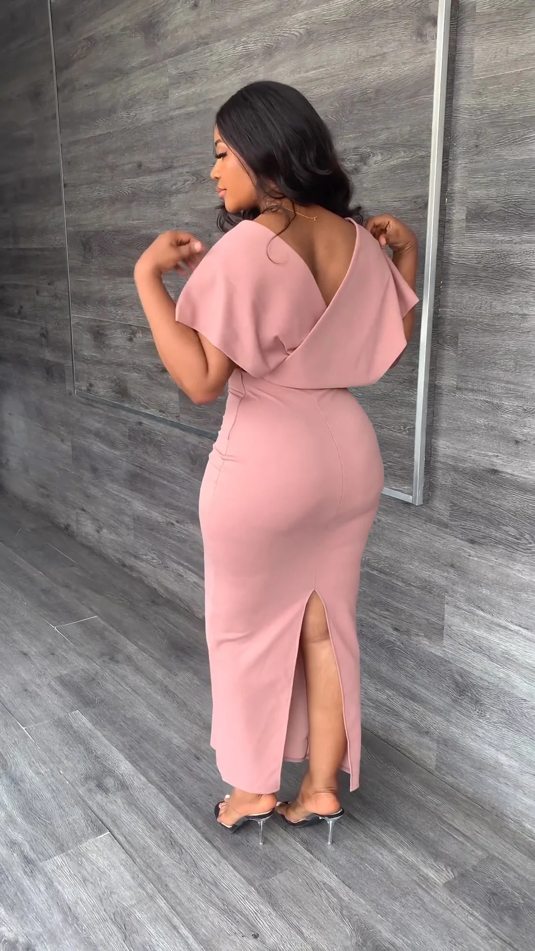 CM.YAYA Vintage Women Batwing Short Sleeve Wrap V-neck Bodycon Midi Maxi Long Dress 2023 Fashion Sexy Party Street Dresses