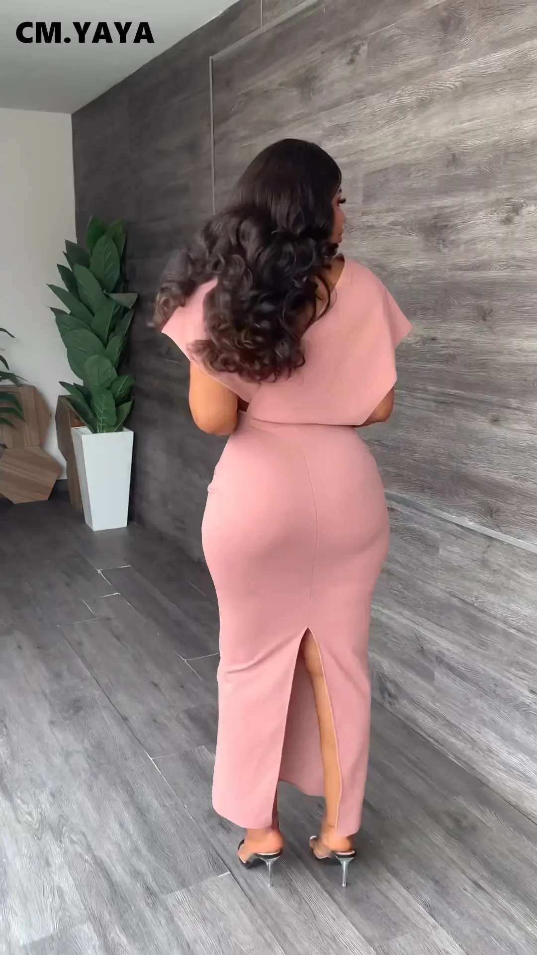 CM.YAYA Vintage Women Batwing Short Sleeve Wrap V-neck Bodycon Midi Maxi Long Dress 2023 Fashion Sexy Party Street Dresses