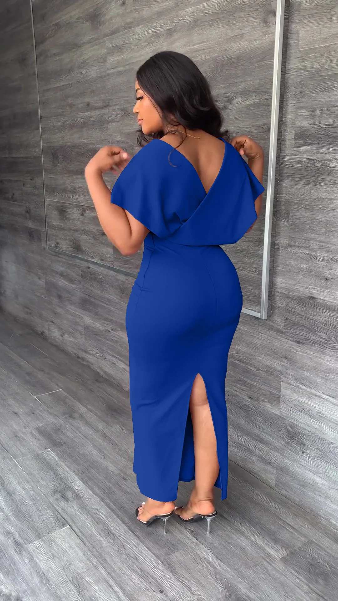 CM.YAYA Vintage Women Batwing Short Sleeve Wrap V-neck Bodycon Midi Maxi Long Dress 2023 Fashion Sexy Party Street Dresses