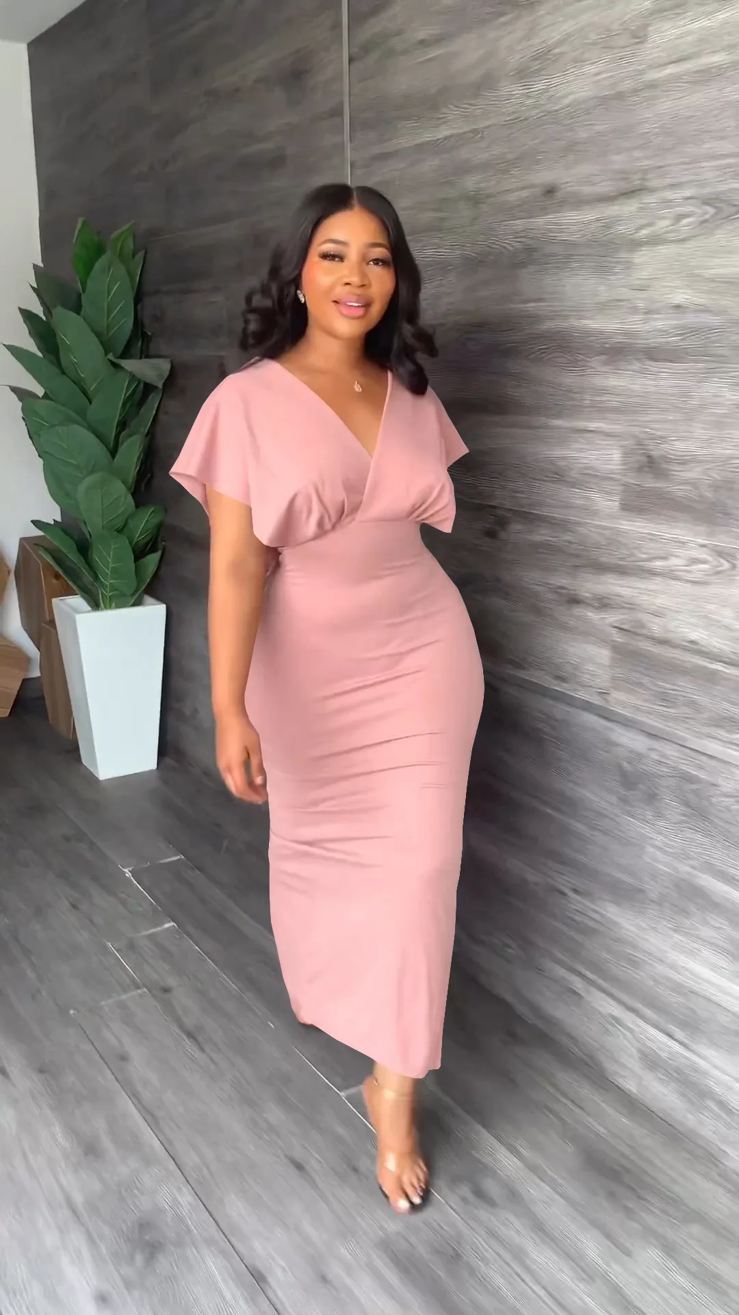 CM.YAYA Vintage Women Batwing Short Sleeve Wrap V-neck Bodycon Midi Maxi Long Dress 2023 Fashion Sexy Party Street Dresses