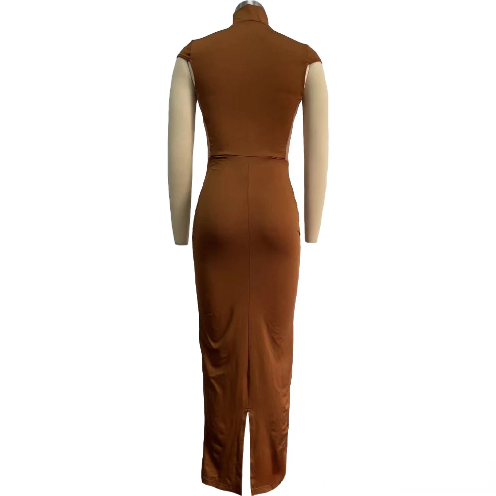 CM.YAYA Summer Sleeveless O-Neck Ruched Mesh See Through Long Maxi Dress Sexy Street Women Lady Club Party Night Vestido Dresses