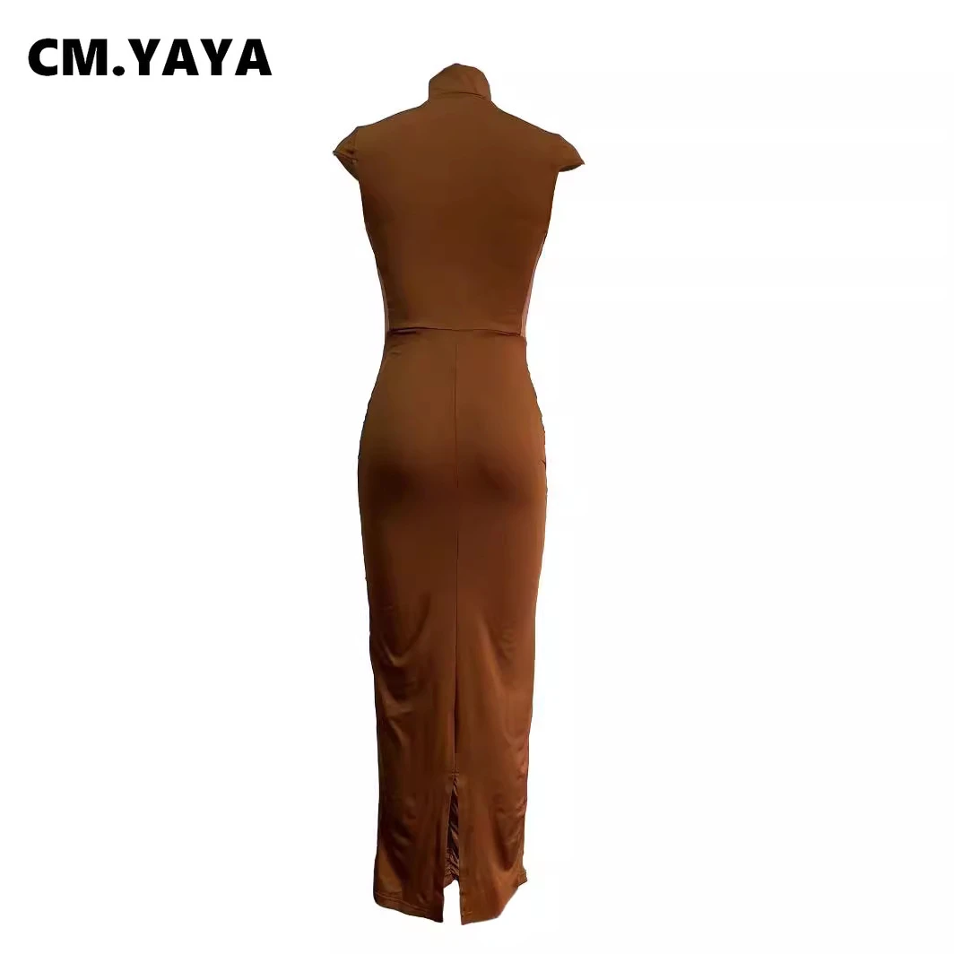 CM.YAYA Summer Sleeveless O-Neck Ruched Mesh See Through Long Maxi Dress Sexy Street Women Lady Club Party Night Vestido Dresses