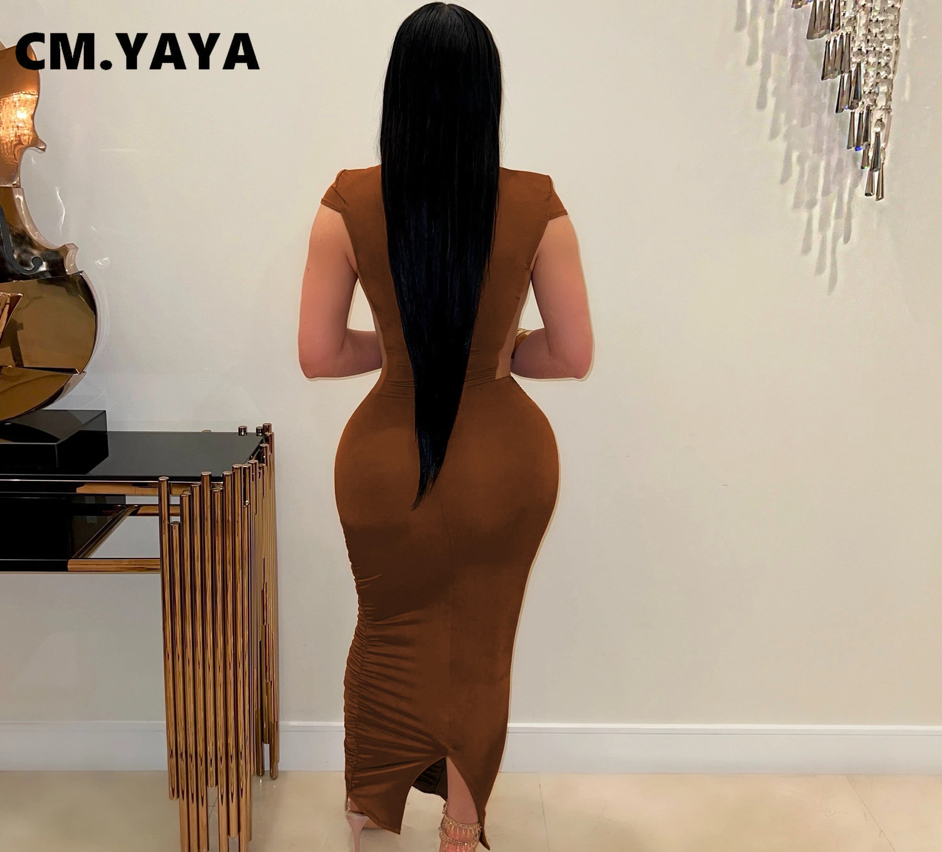 CM.YAYA Summer Sleeveless O-Neck Ruched Mesh See Through Long Maxi Dress Sexy Street Women Lady Club Party Night Vestido Dresses