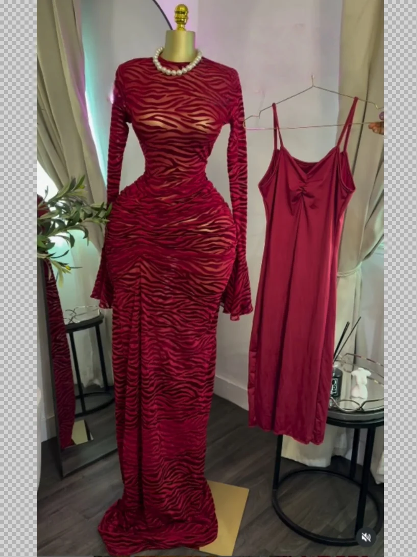 GLCMYAYA Women Mesh Stacked Ruched Long Sleeve Bodycon Midi Maxi Mermaid Dress 2026 Birthday Party Trendy Long Dresses Vestidos