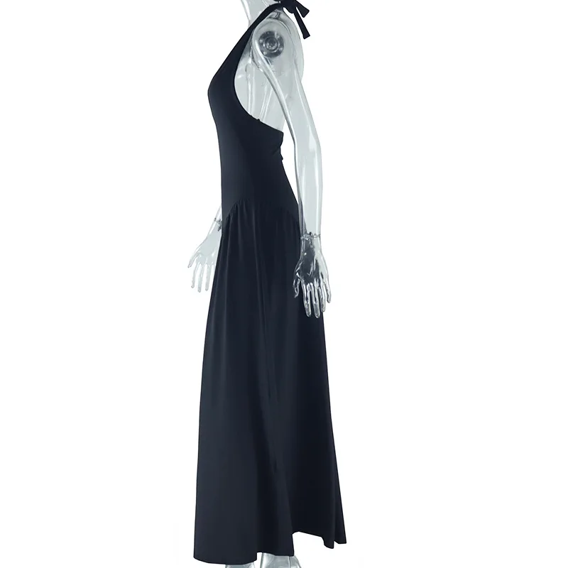 CM.YAYA Women Sleeveless V-neck Halter Pleated Big Swing Long Maxi Dress 2025 Summer Beach Evening Sexy Party Dresses Vestidos CM.YAYA Women Sleeveless V-neck Halter Pleated Big Swing Long Maxi Dress 2025 Summer Beach Evening Sexy Party Dresses Vestidos