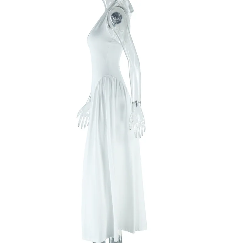 CM.YAYA Women Sleeveless V-neck Halter Pleated Big Swing Long Maxi Dress 2025 Summer Beach Evening Sexy Party Dresses Vestidos CM.YAYA Women Sleeveless V-neck Halter Pleated Big Swing Long Maxi Dress 2025 Summer Beach Evening Sexy Party Dresses Vestidos