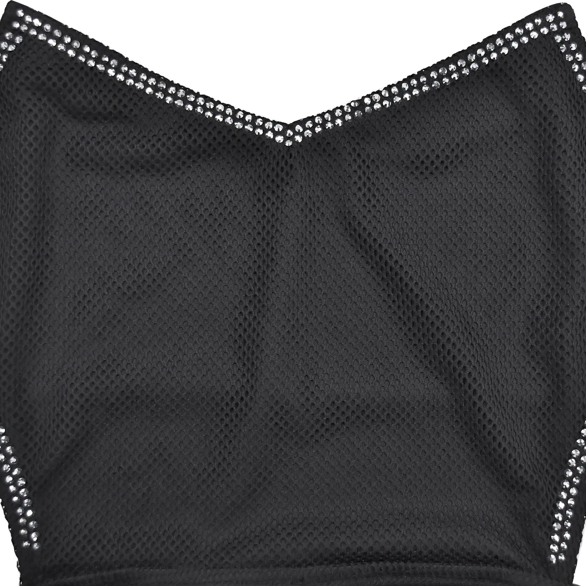 CM.YAYA Women Spaghetti Strap Diamonds Hot Rhinestones High Side Split Mesh Maxi Dress 2024 Sexy Club Even Party Dresses Vestido