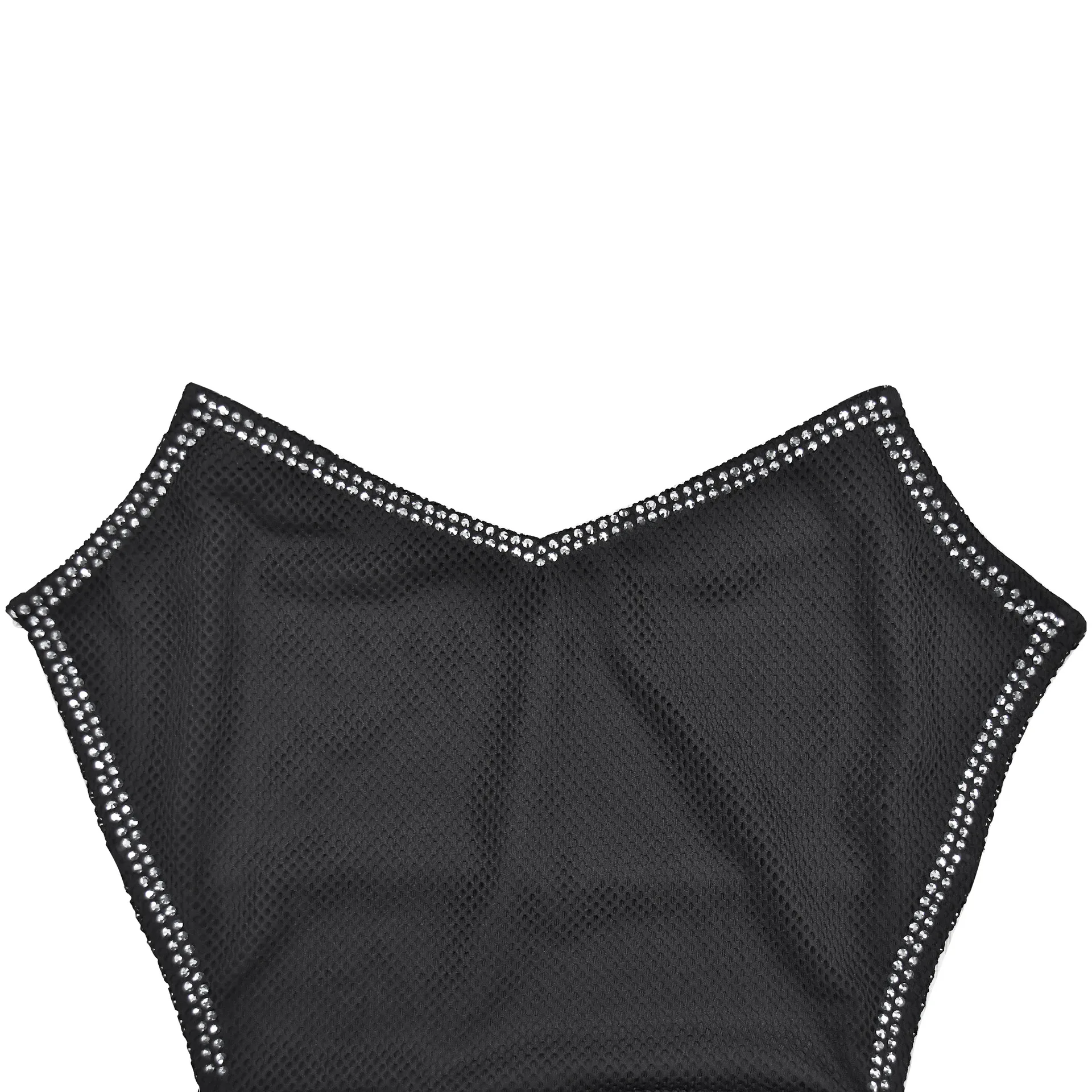 CM.YAYA Women Spaghetti Strap Diamonds Hot Rhinestones High Side Split Mesh Maxi Dress 2024 Sexy Club Even Party Dresses Vestido