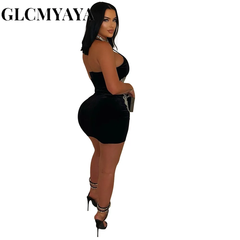 GLCMYAYA Women Strap Sleeveless Diamonds Hot Rhinestones Bodycon Midi Dress 2026 Birthday Vestidos Sexy Party Evening Dresses