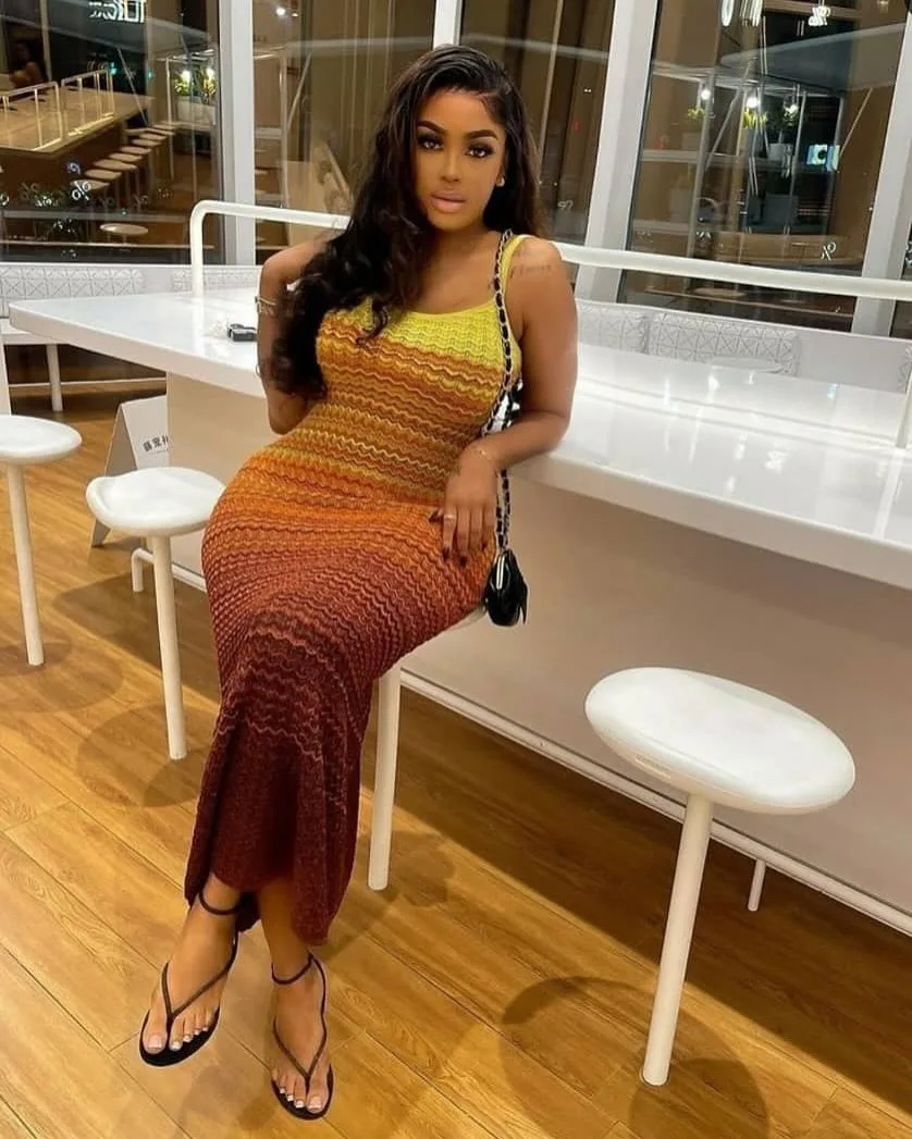 CM.YAYA Women Wave Striped Sleeveless Knit Ribbed Tank Bodycon Midi Long Maxi Dress 2025 Streetwear Fashion Chic Dresses Vestido