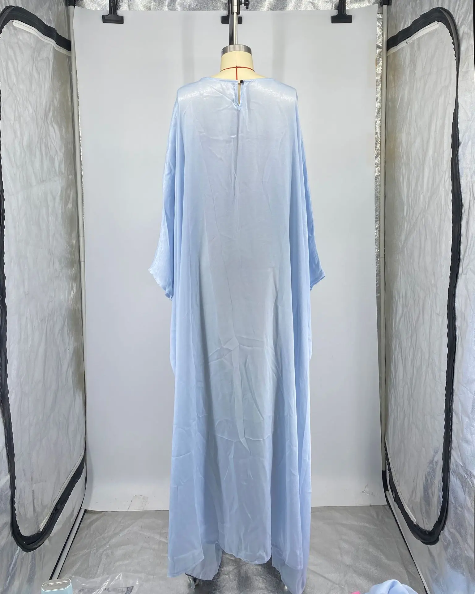 CM.YAYA Women Loose O-neck Full Batwing Sleeve Long Maxi Dress Summer Satin Vintage Africa Streetwear Vestido Evening Dresses