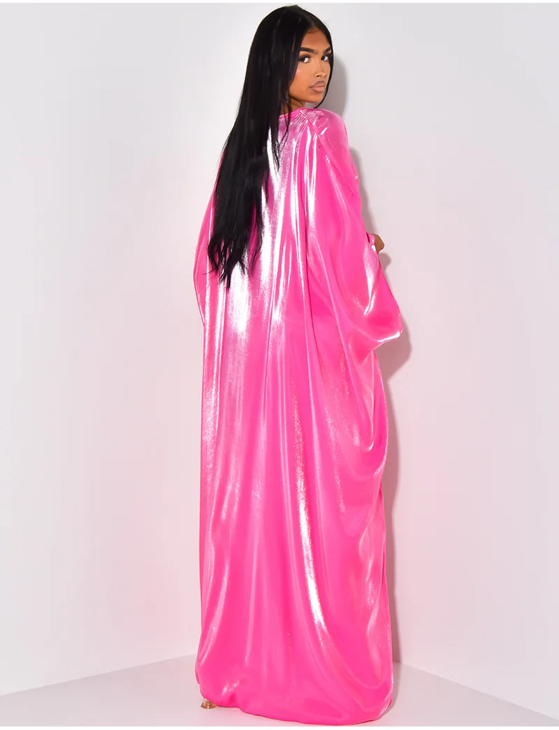 CM.YAYA Women Loose O-neck Full Batwing Sleeve Long Maxi Dress Summer Satin Vintage Africa Streetwear Vestido Evening Dresses