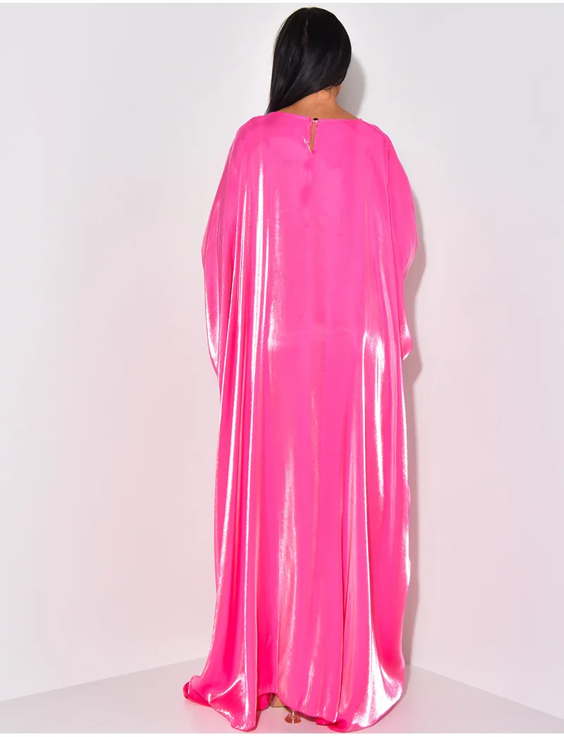 CM.YAYA Women Loose O-neck Full Batwing Sleeve Long Maxi Dress Summer Satin Vintage Africa Streetwear Vestido Evening Dresses