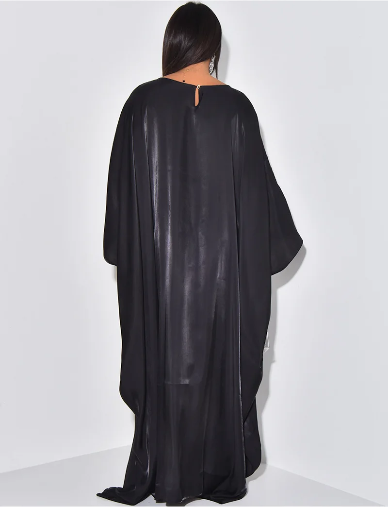 CM.YAYA Women Loose O-neck Full Batwing Sleeve Long Maxi Dress Summer Satin Vintage Africa Streetwear Vestido Evening Dresses