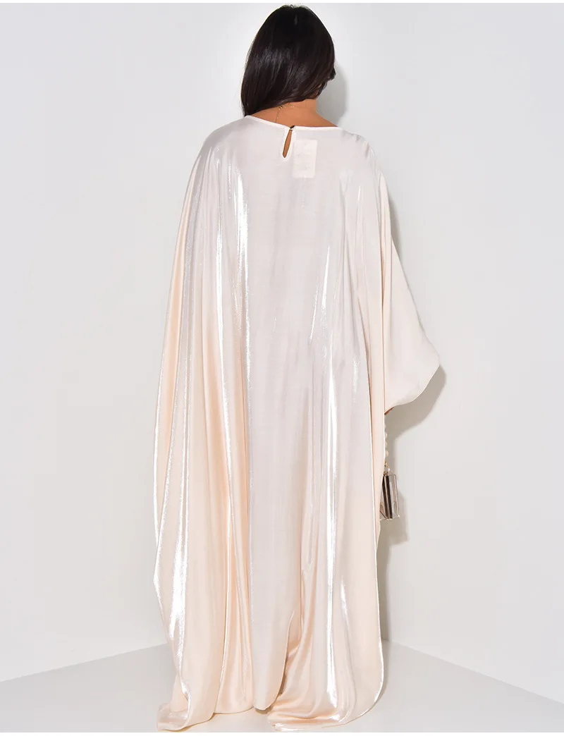 CM.YAYA Women Loose O-neck Full Batwing Sleeve Long Maxi Dress Summer Satin Vintage Africa Streetwear Vestido Evening Dresses