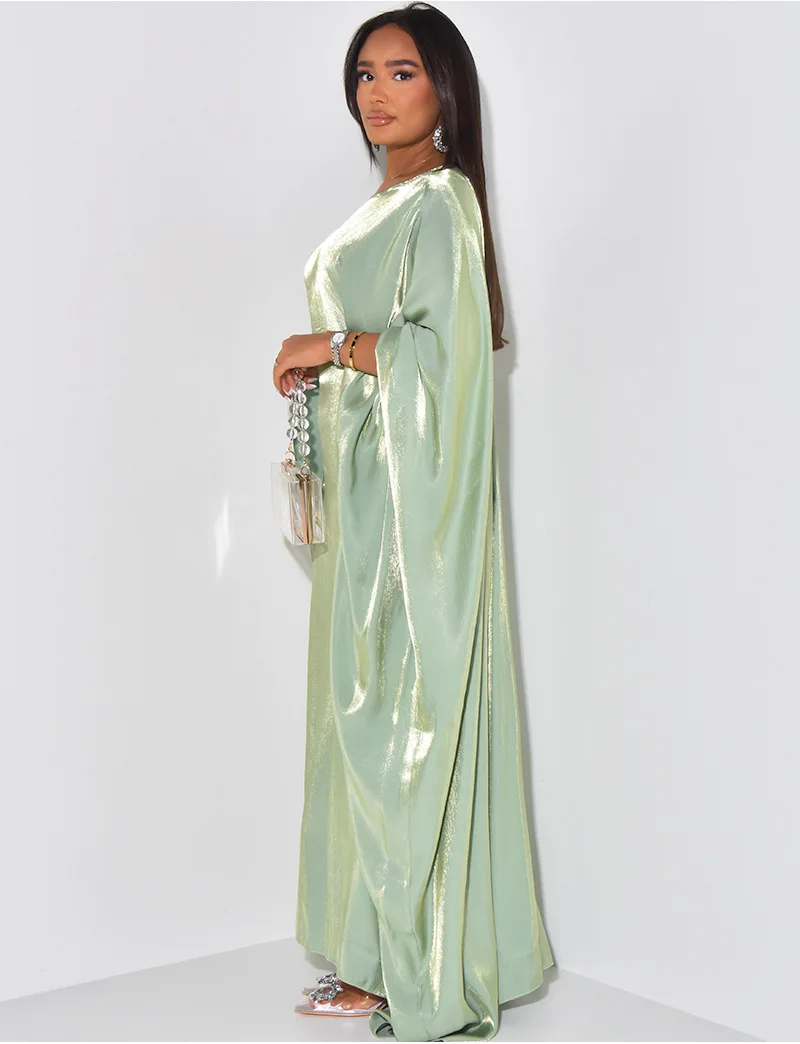 CM.YAYA Women Loose O-neck Full Batwing Sleeve Long Maxi Dress Summer Satin Vintage Africa Streetwear Vestido Evening Dresses