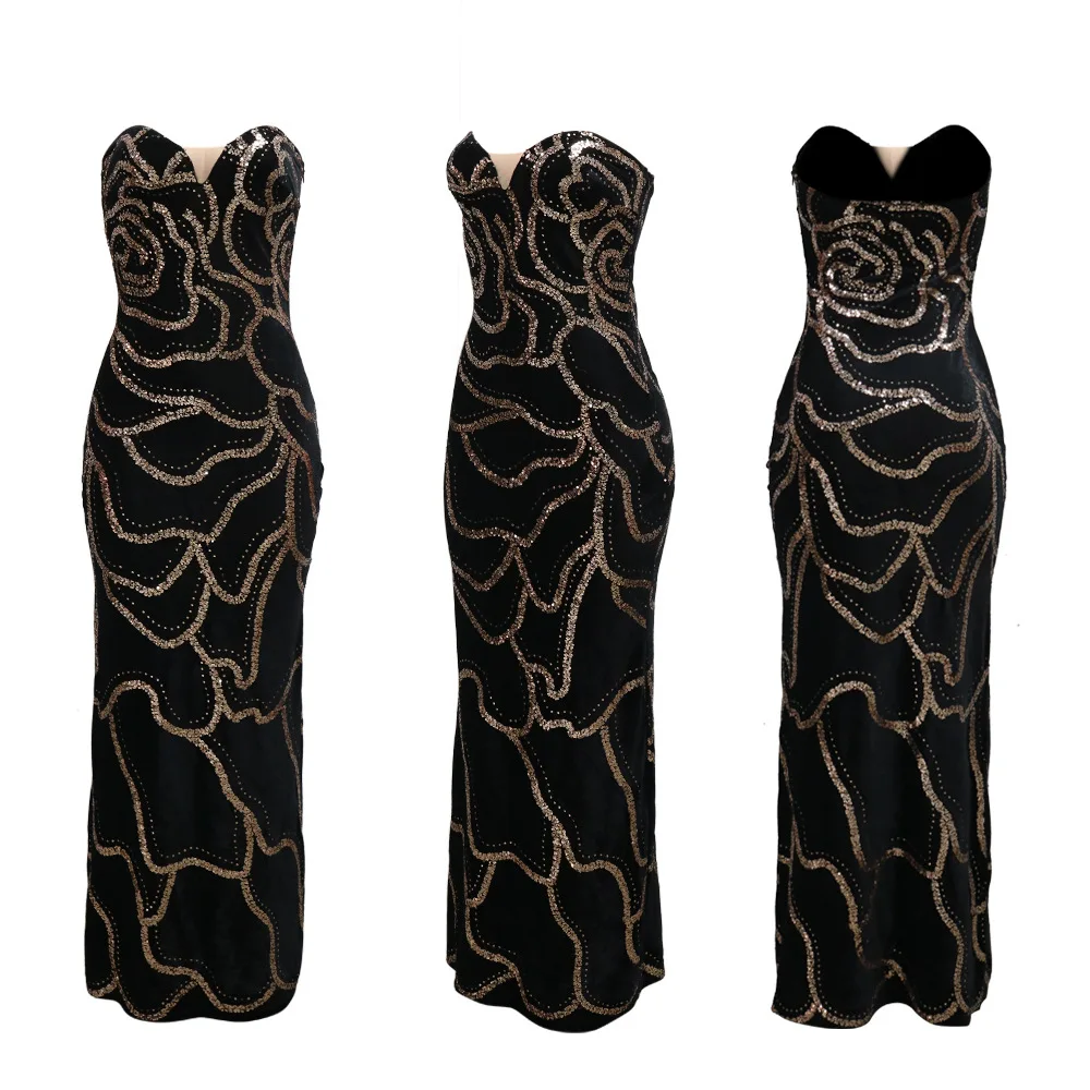 CM.YAYA 2024 Fall Floral Sequined Strapless Women Sleeveless Long Dress Sexy Birthday Party Evening Prom Maxi Dresses Vestidos