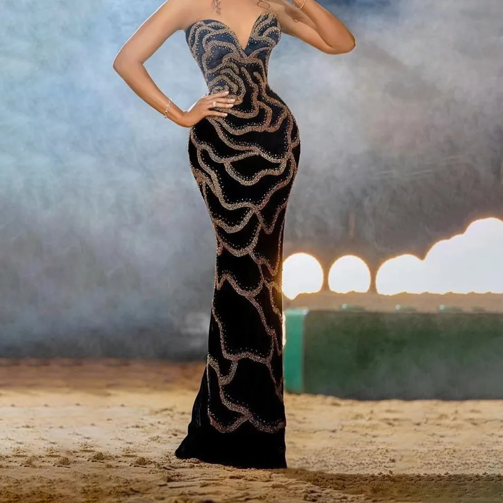 CM.YAYA 2024 Fall Floral Sequined Strapless Women Sleeveless Long Dress Sexy Birthday Party Evening Prom Maxi Dresses Vestidos