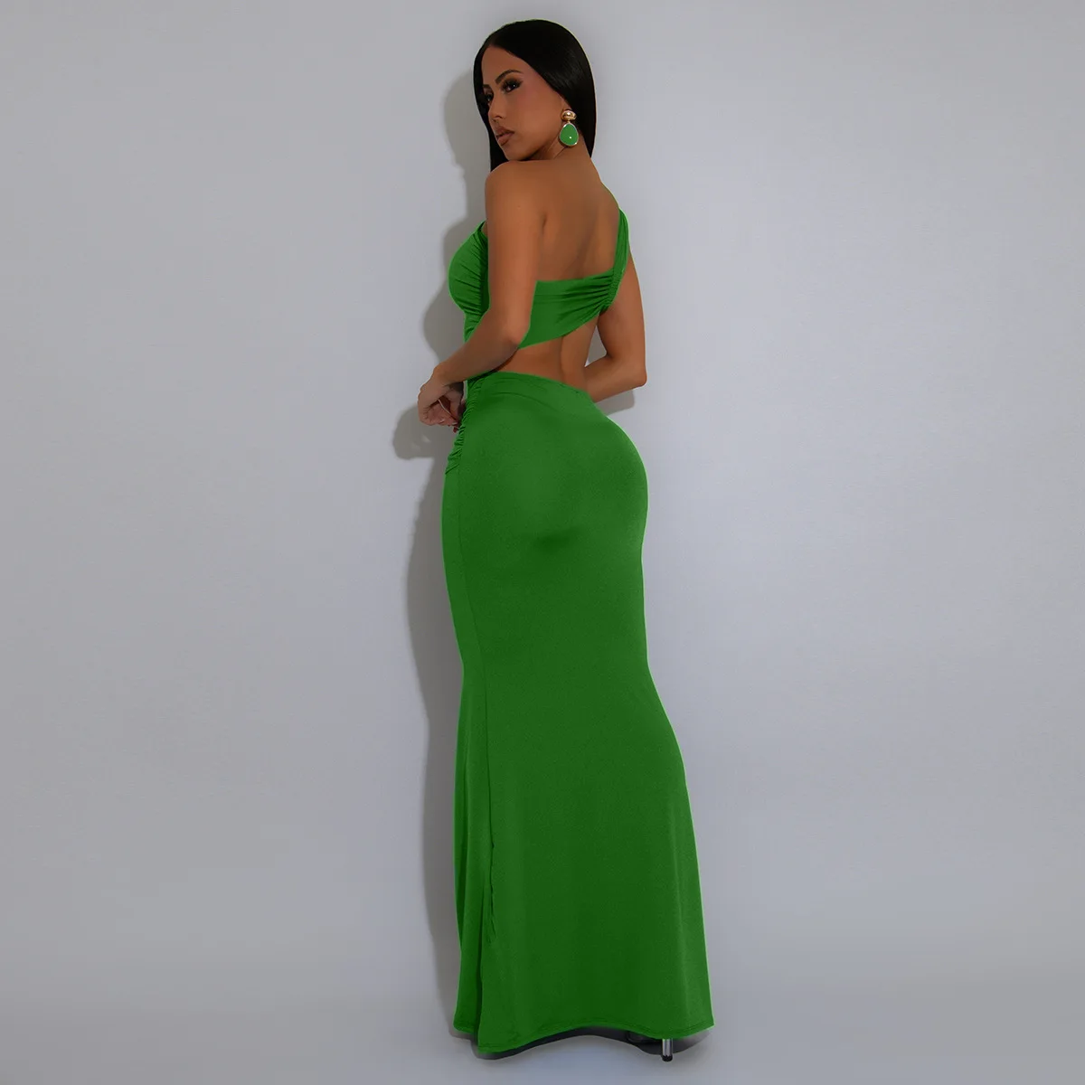 CM.YAYA Women Sleeveless One Shoulder Cutout Waist Streamer Stacked Ruched Long Maxi Dress 2025 Birthday Party Dresses Vestidos