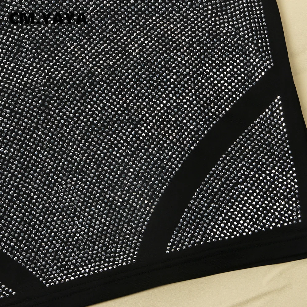 CM.YAYA Hot Rhinestones Mesh Patchwork See Though O-neck Midi Bodycon Dress  Women Sexy Club Party Night Long Sleeve Dresses