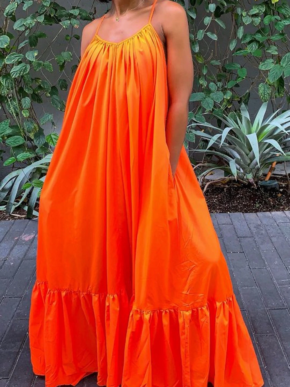 CMYAYA Women Summer Long Maxi Dress Sexy Sleeveless Strap Loose Beach Party Night Club Bandage Female S-5XL Dresses Vestido