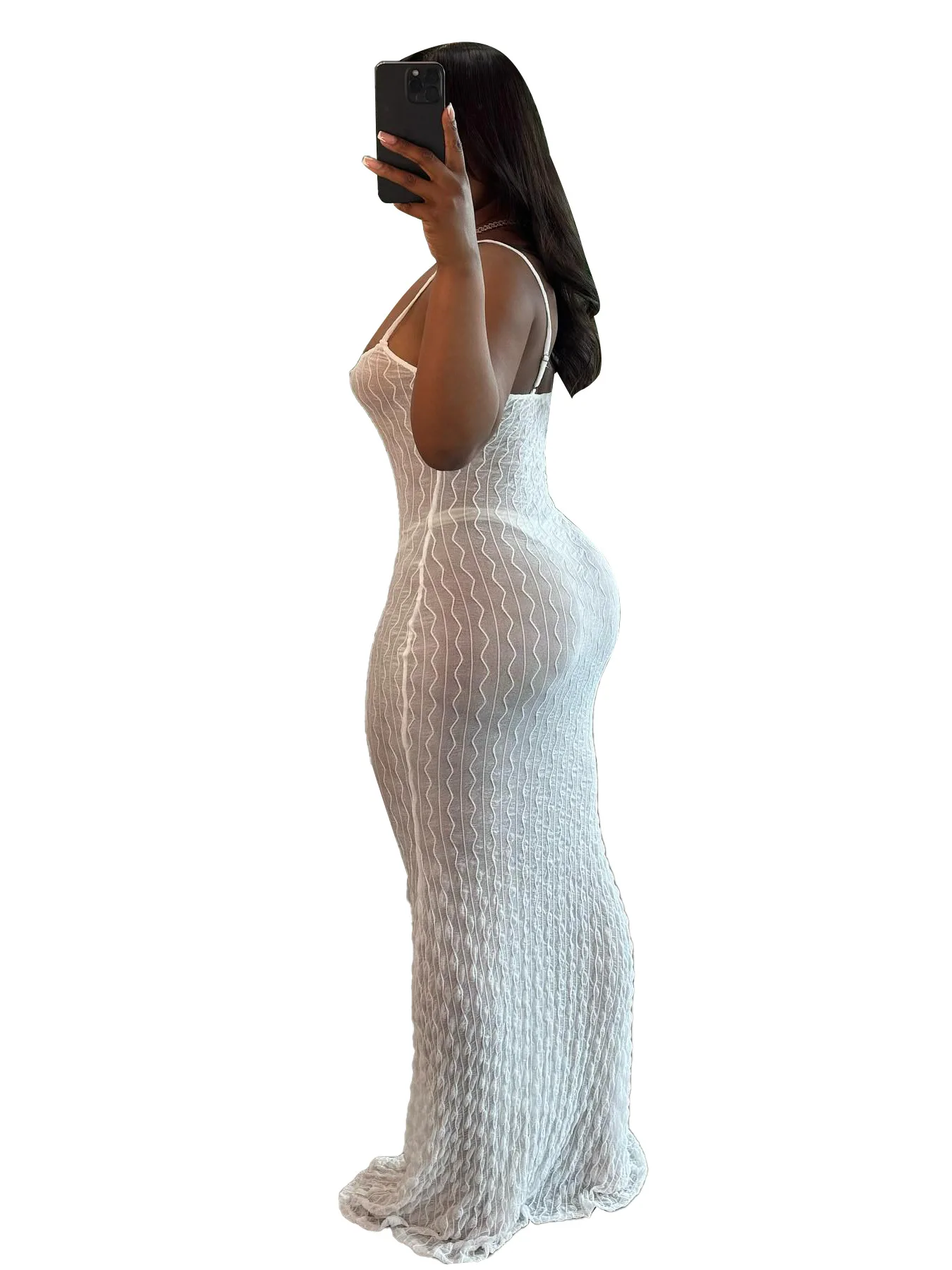 CM.YAYA Women White Lace See Through Sleeveless Long Maxi Dress Summer Evening Birthday Sexy Night Club Party Dresses Vestidos