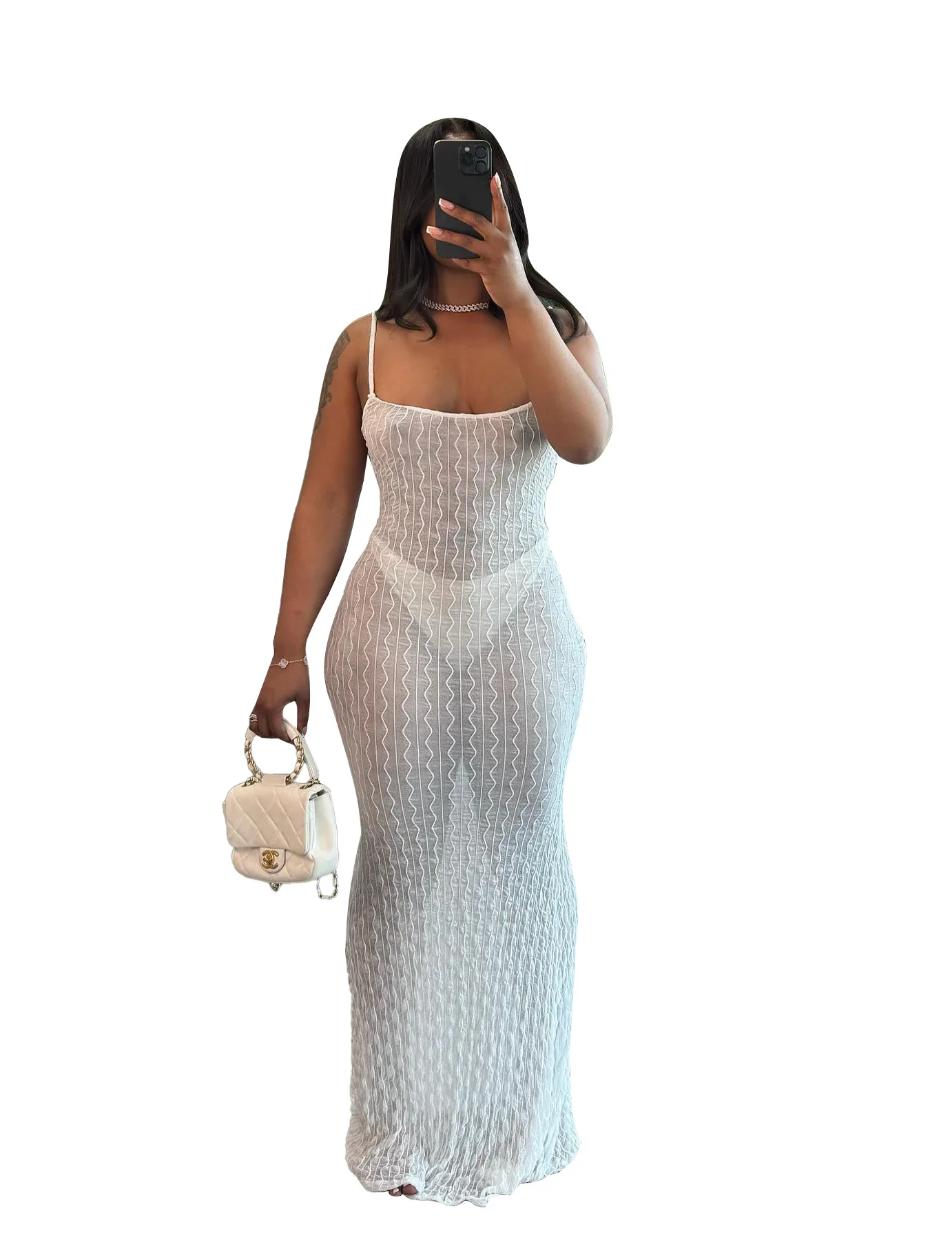 CM.YAYA Women White Lace See Through Sleeveless Long Maxi Dress Summer Evening Birthday Sexy Night Club Party Dresses Vestidos