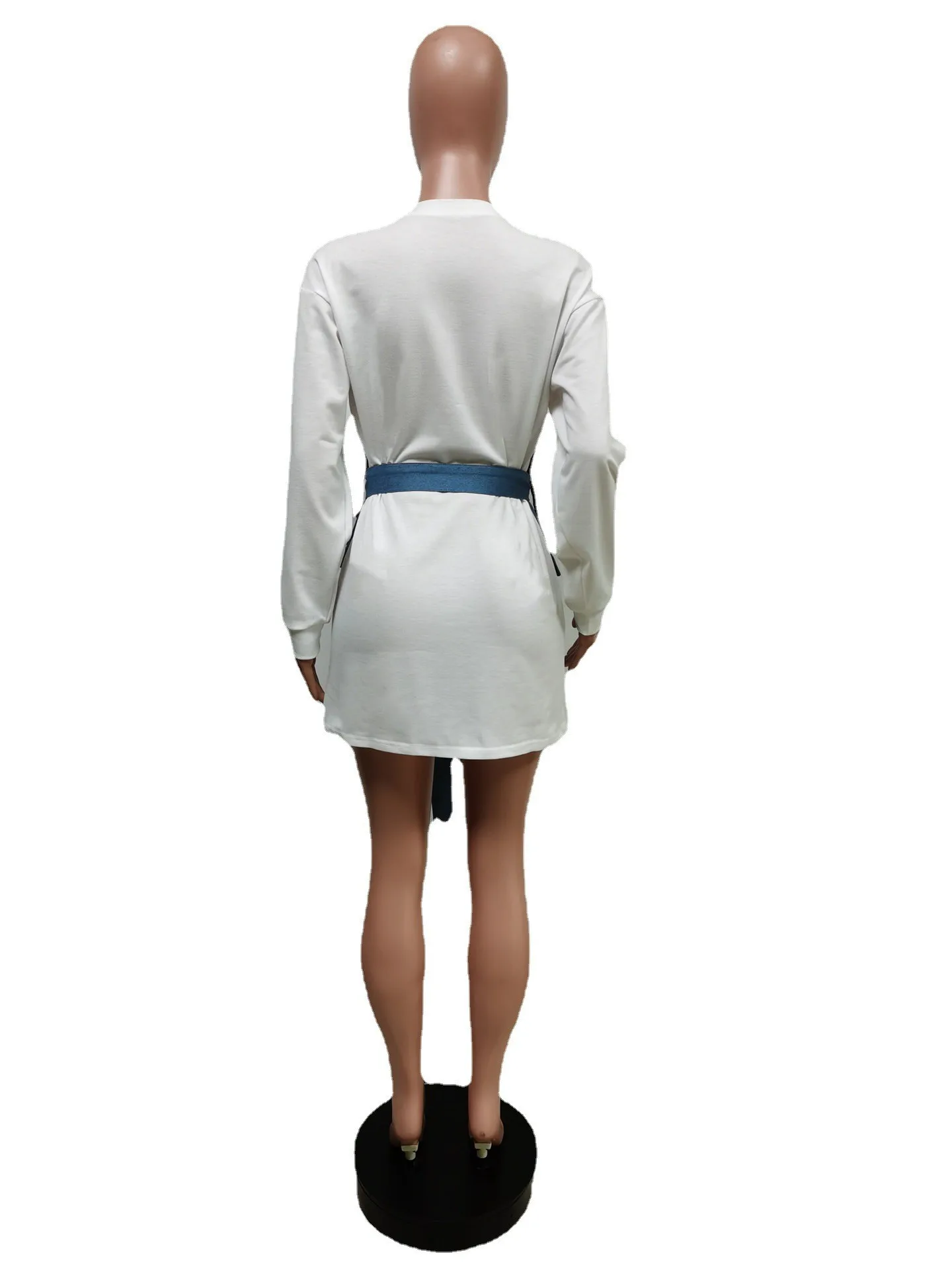 CMYAYA Women Long Sleeve Denim Patchwork Pencil Jeans Dress 2022 Fall Street Casual T-shirt Style Mini Dresses