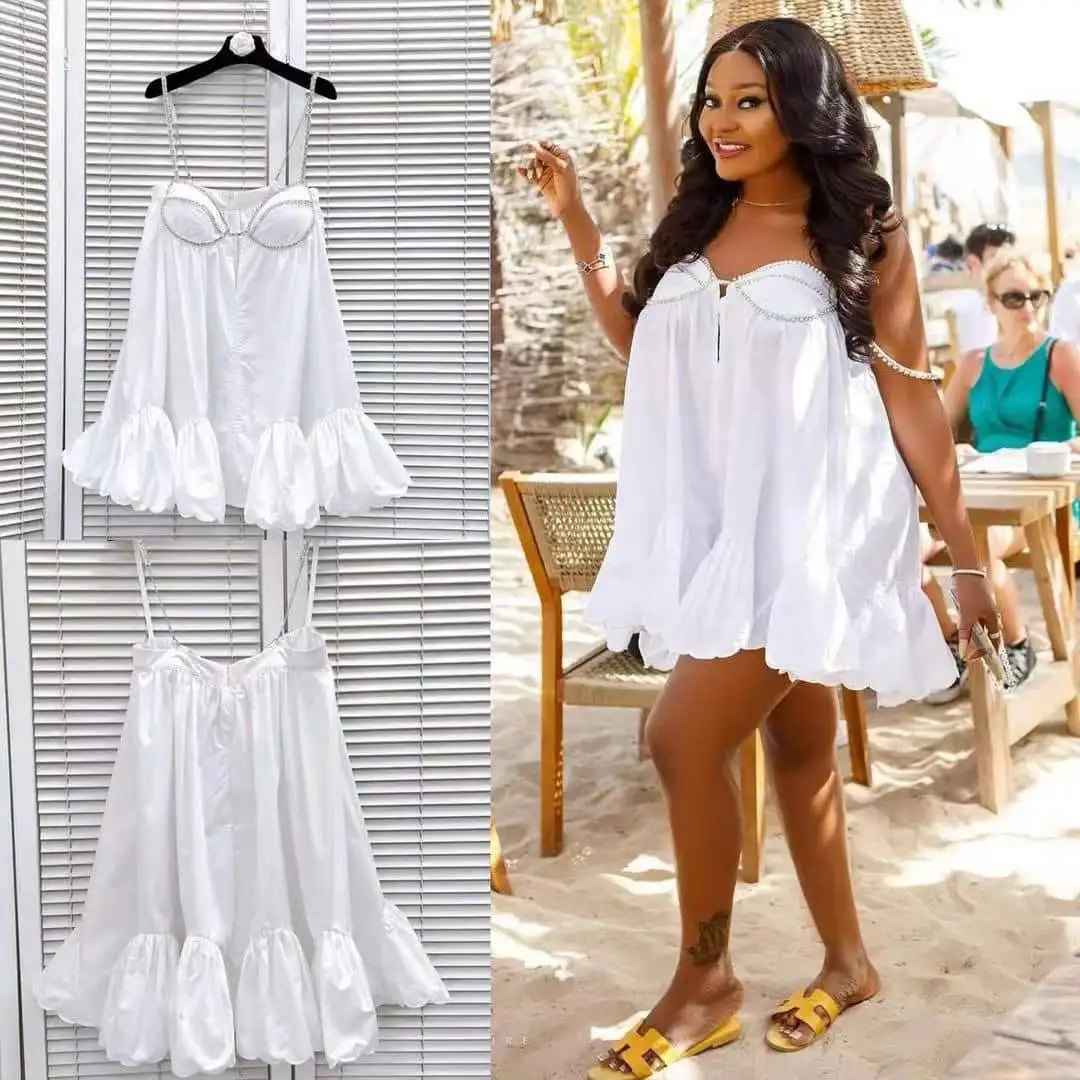 CM.YAYA Women Strapless Big Swing Loose Sleeveless Ball Gown Dress 2025 Beach Vacation Evening Night Party Vestidos Sexy Dresses