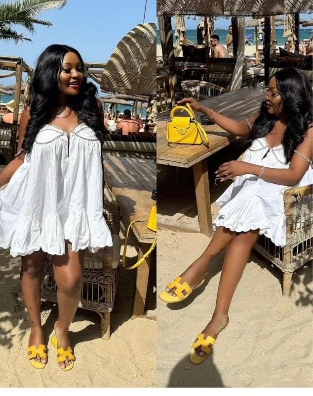 CM.YAYA Women Strapless Big Swing Loose Sleeveless Ball Gown Dress 2025 Beach Vacation Evening Night Party Vestidos Sexy Dresses